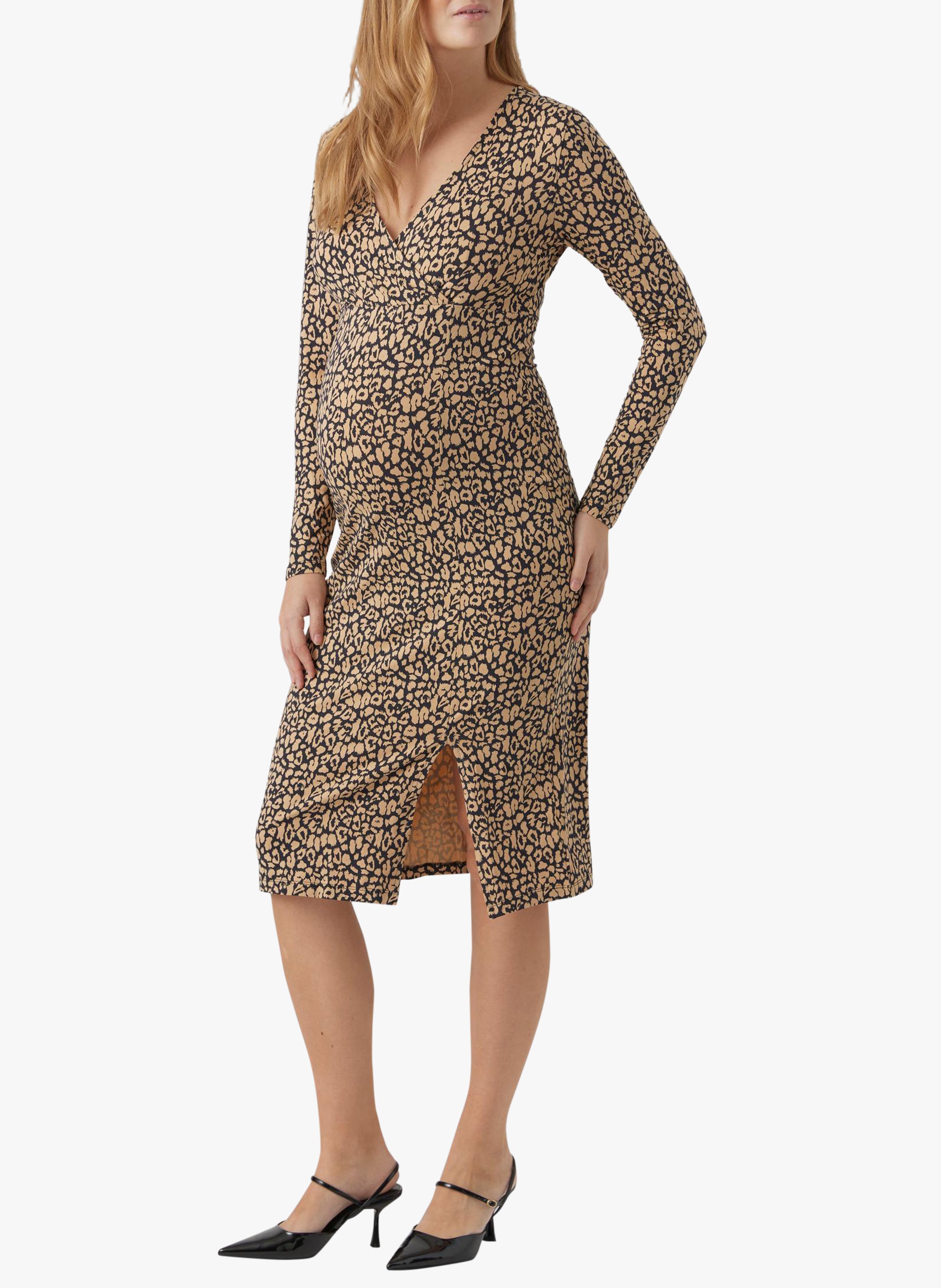 Robe midi de grossesse en coton imprimé  MAMALICIOUS Beige