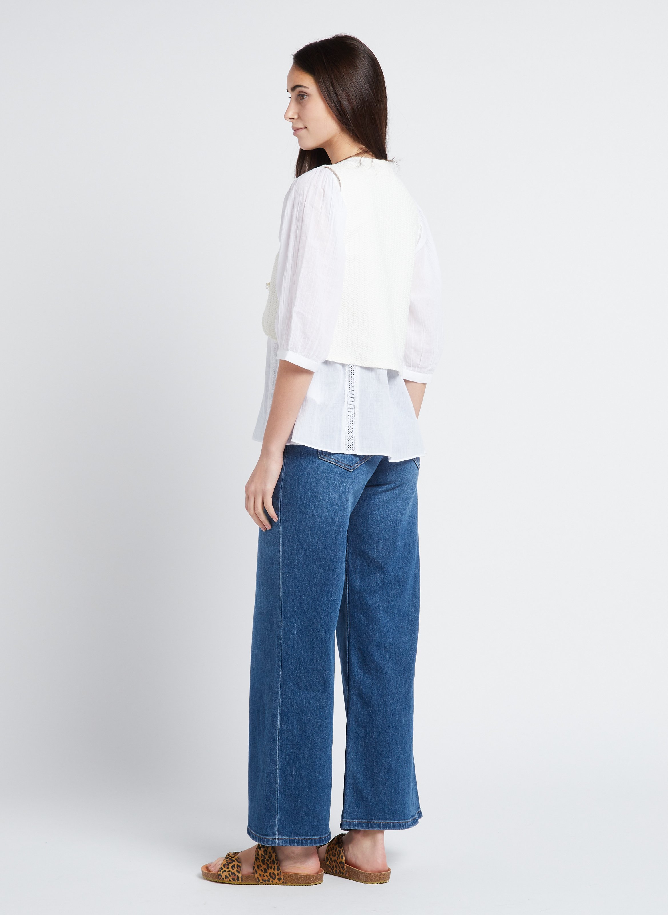 Gilet droit col V en coton mélangé RITA ROW Multicolore