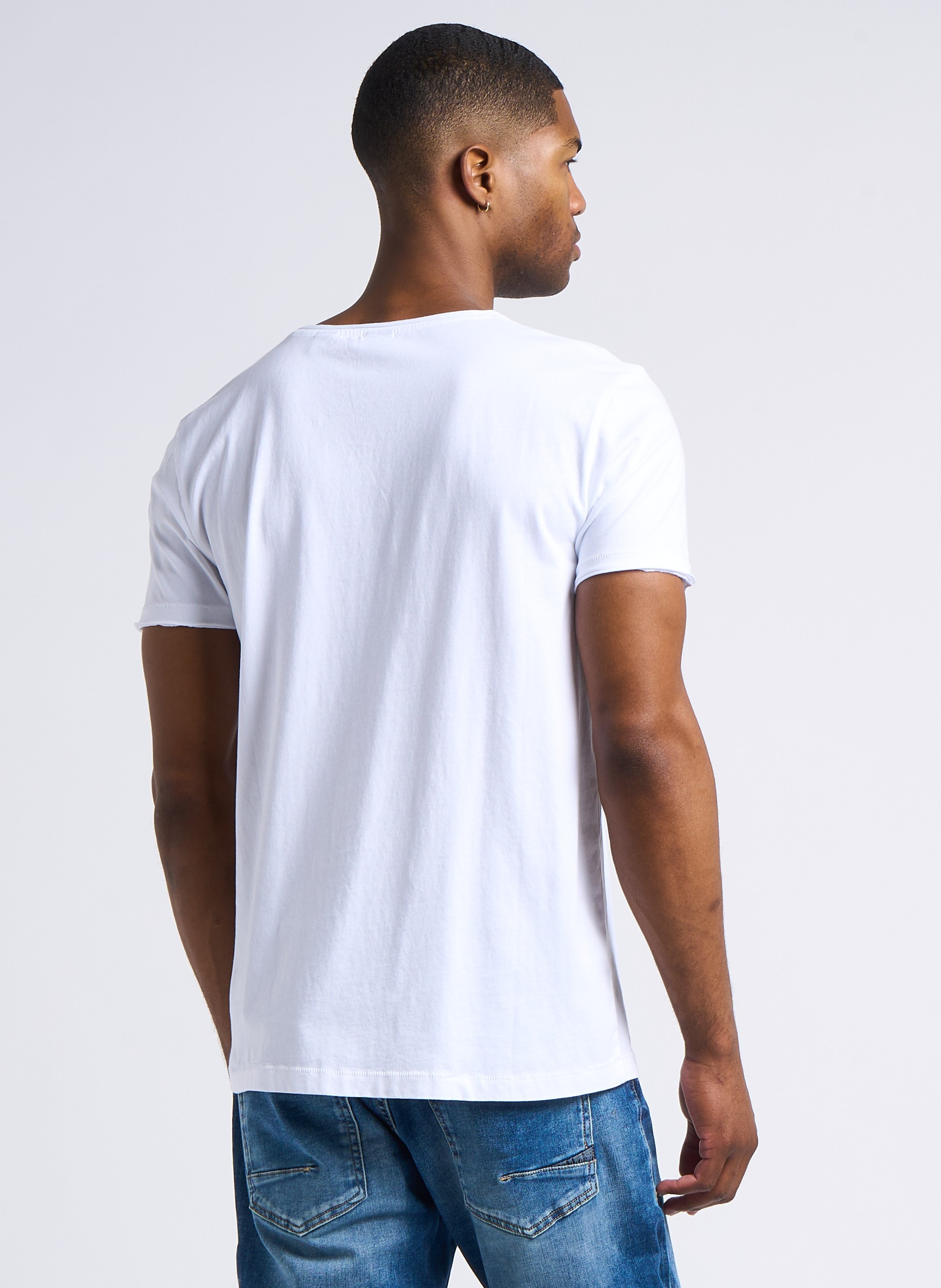 T-shirt dritta con scollo a V arrotolata in cotone LE TEMPS DES CERISES Bianco