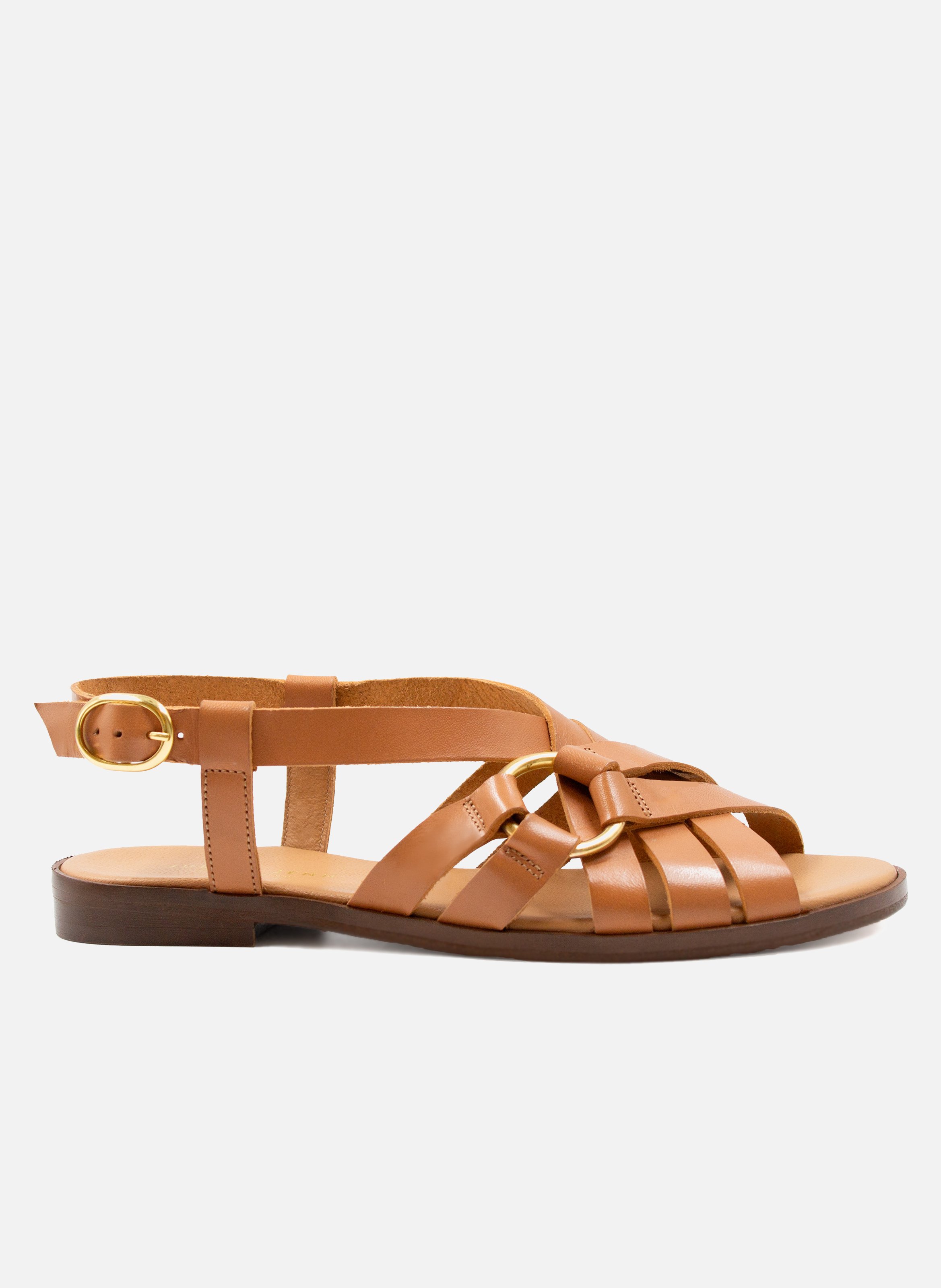 Flat sandals with smooth leather ring JULES & JENN Brown