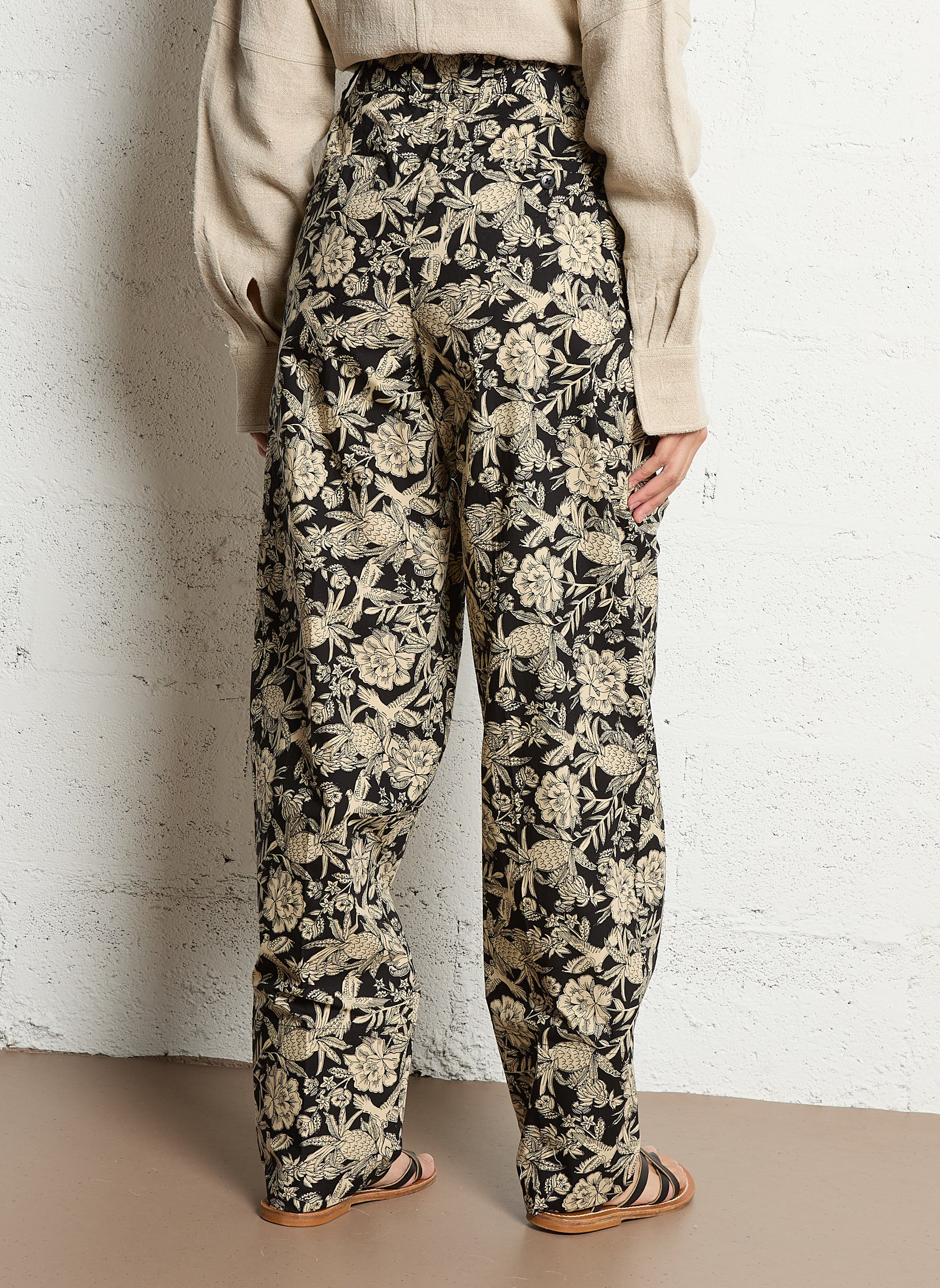 Pantalon large taille haute en coton Blanc