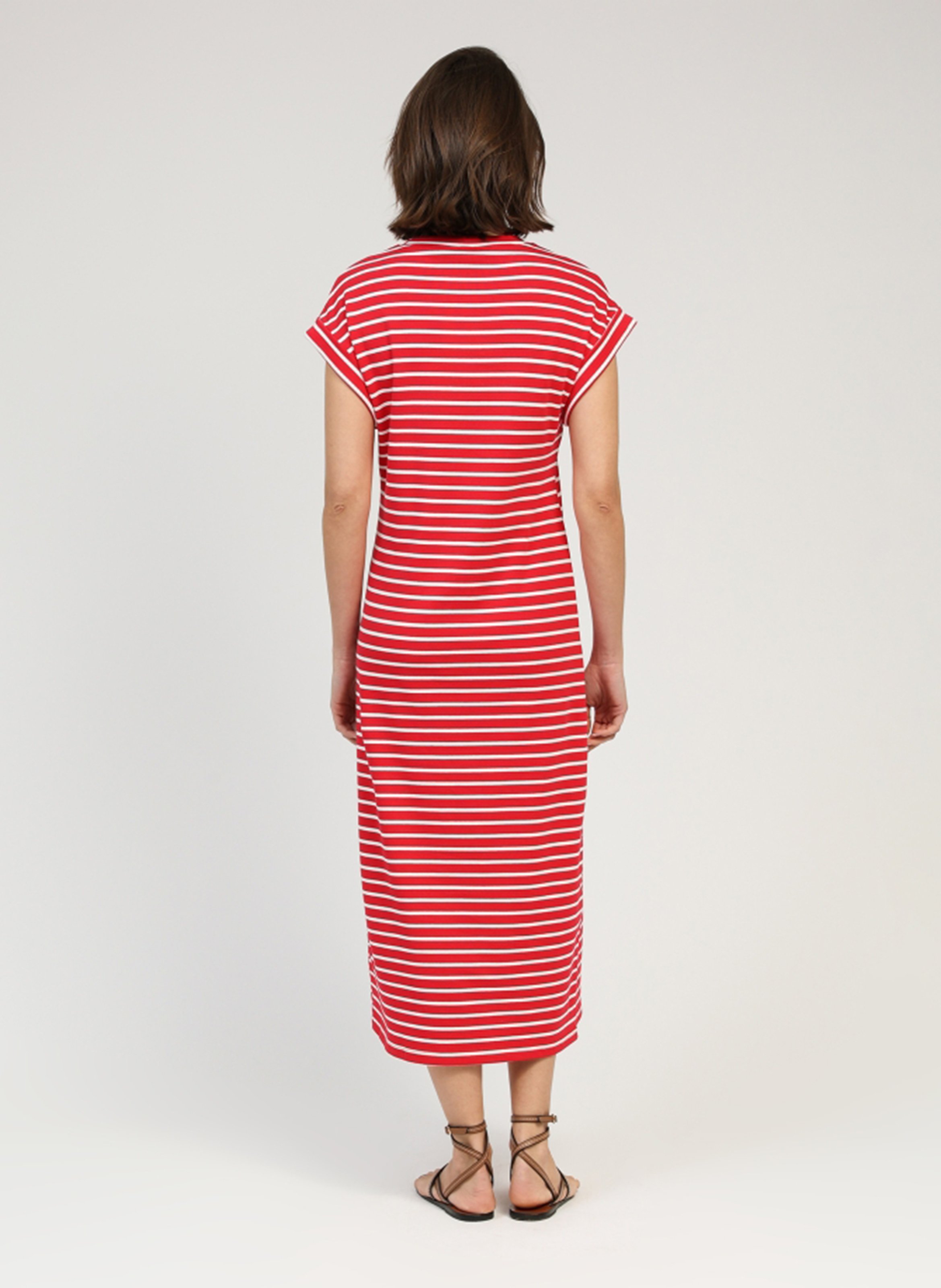 Round-neck striped cotton-blend midi dress AN'GE Red