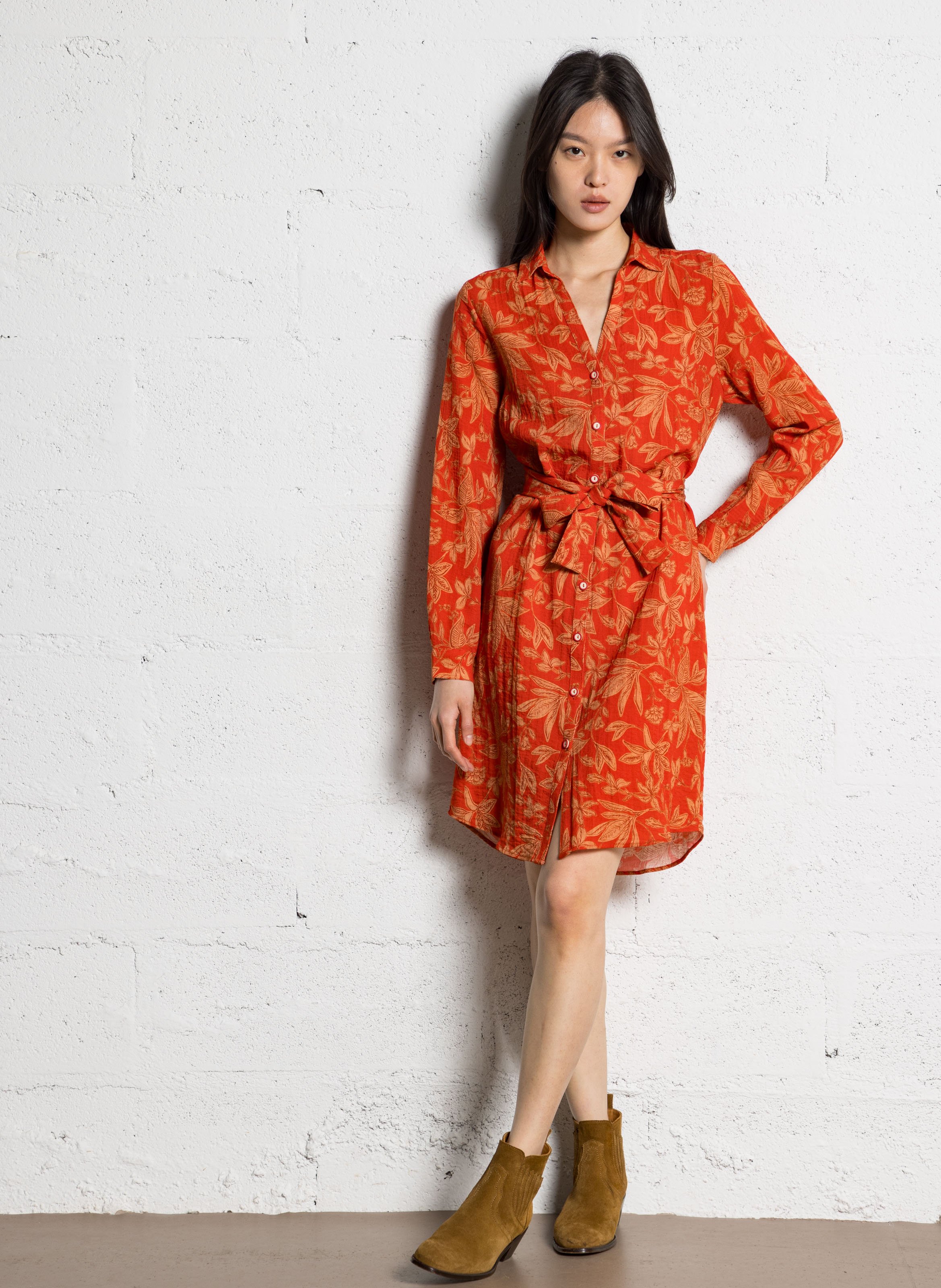 Robe midi imprimée ONE STEP Orange