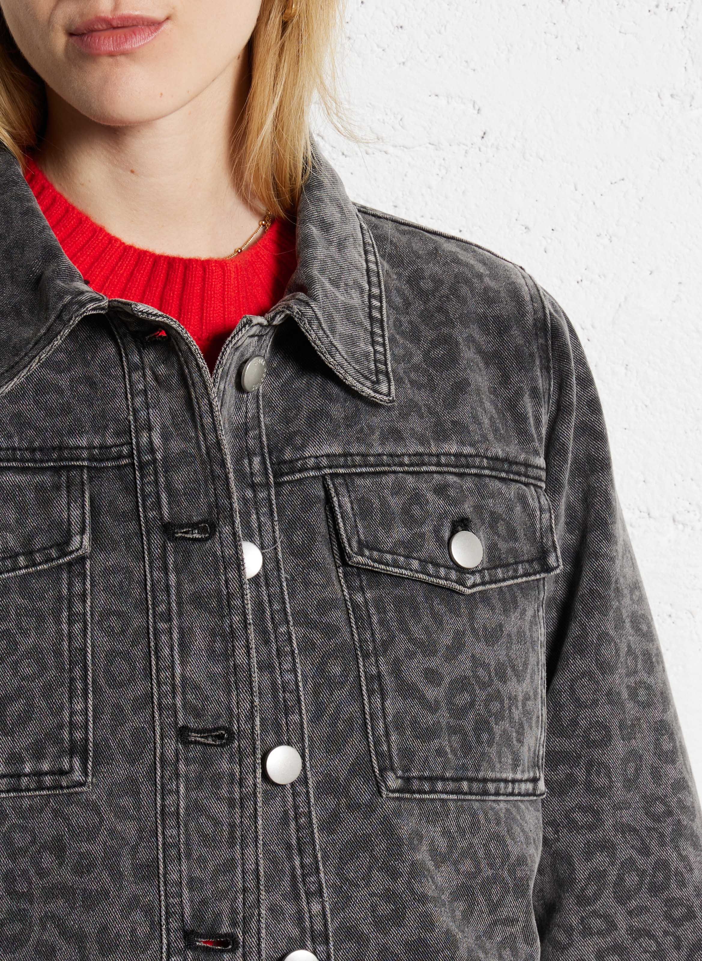 Veste col classique en denim de coton mélangé imprimé SUNCOO Noir
