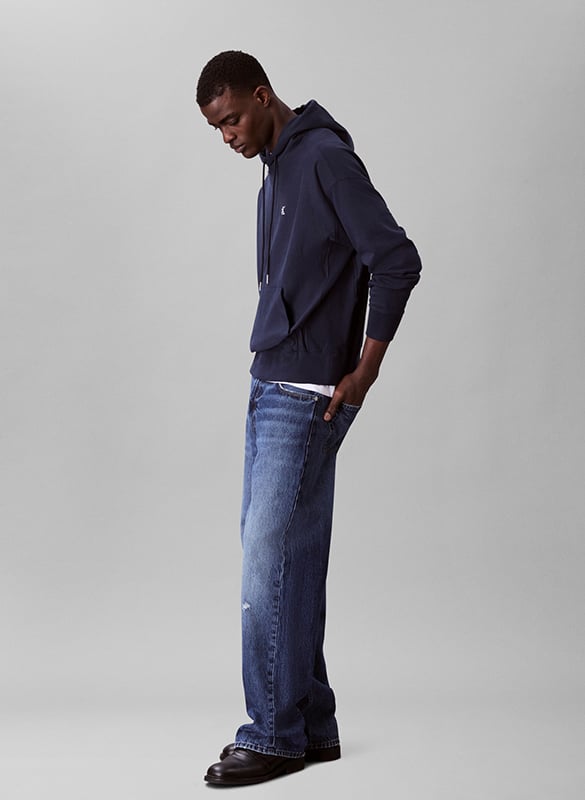 Sweat à capuche uni en coton mélangé CALVIN KLEIN Bleu