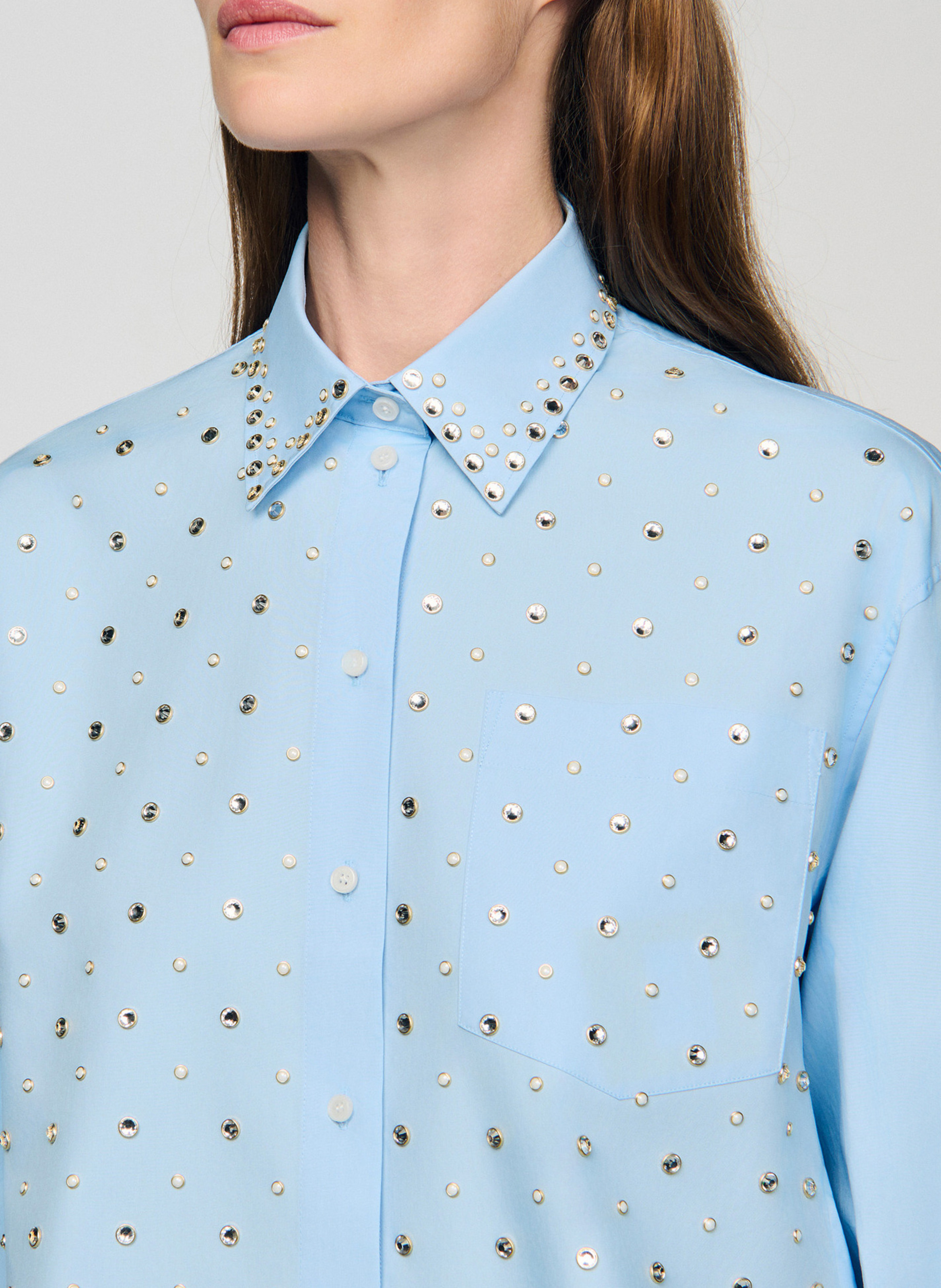Oversized short shirt with rhinestones SANDRO Blue