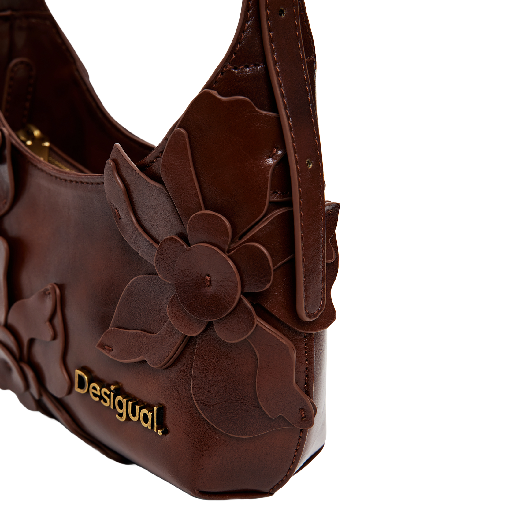 Sac épaule effet cuir à fleurs DESIGUAL Marron