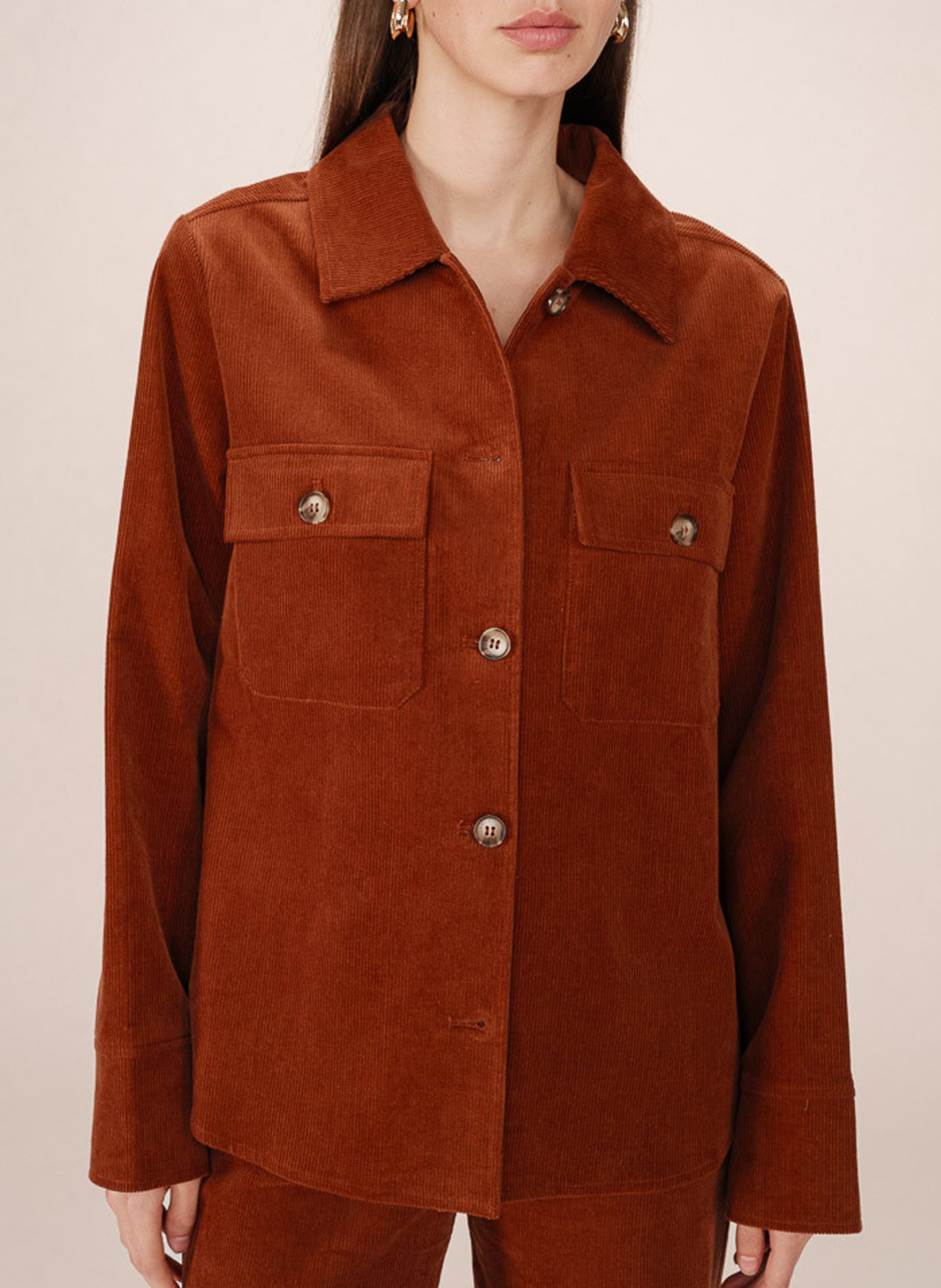 Chemise col classique manches contrastantes en coton GRACE ET MILA Orange