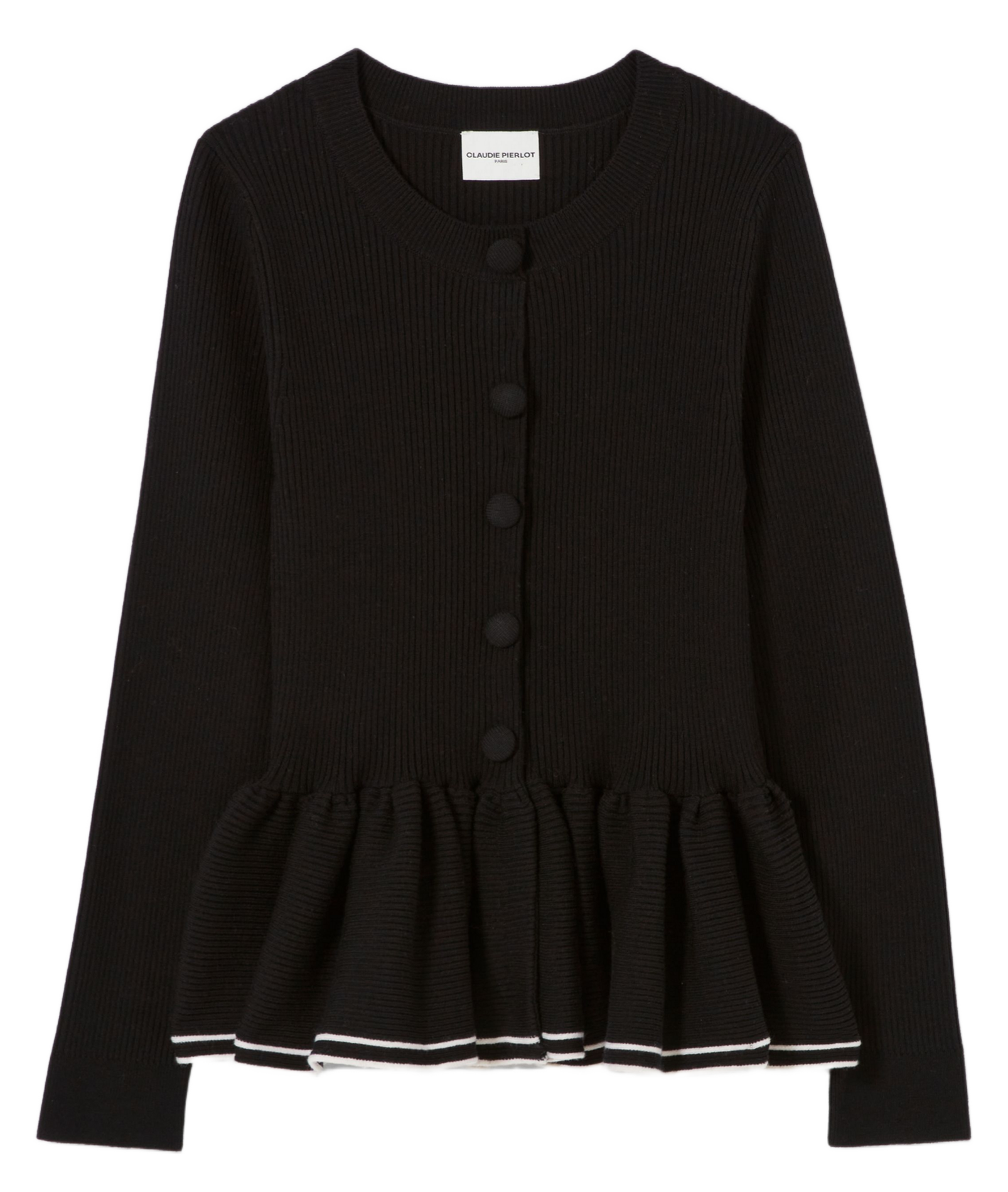 Cardigan côtelé moulant col rond CLAUDIE PIERLOT Noir