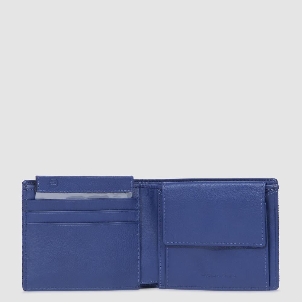 Men's wallet with coin pocket, credit card slots, removable flap, and RFID protection PIQUADRO Blue