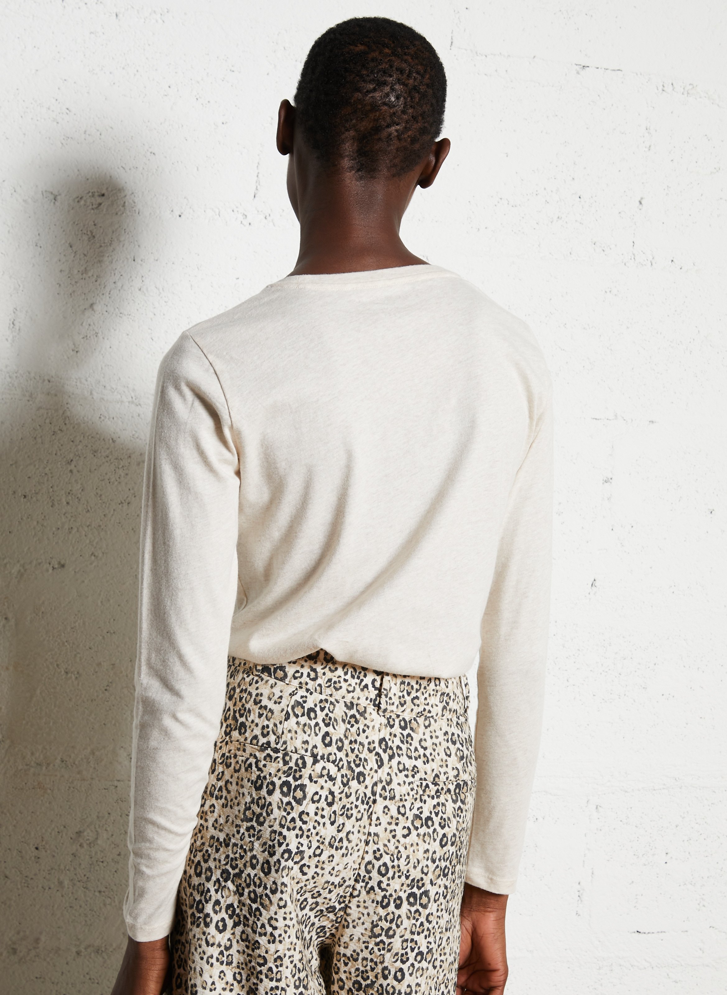 Long-sleeved round-neck cotton T-shirt MAJESTIC FILATURES Beige