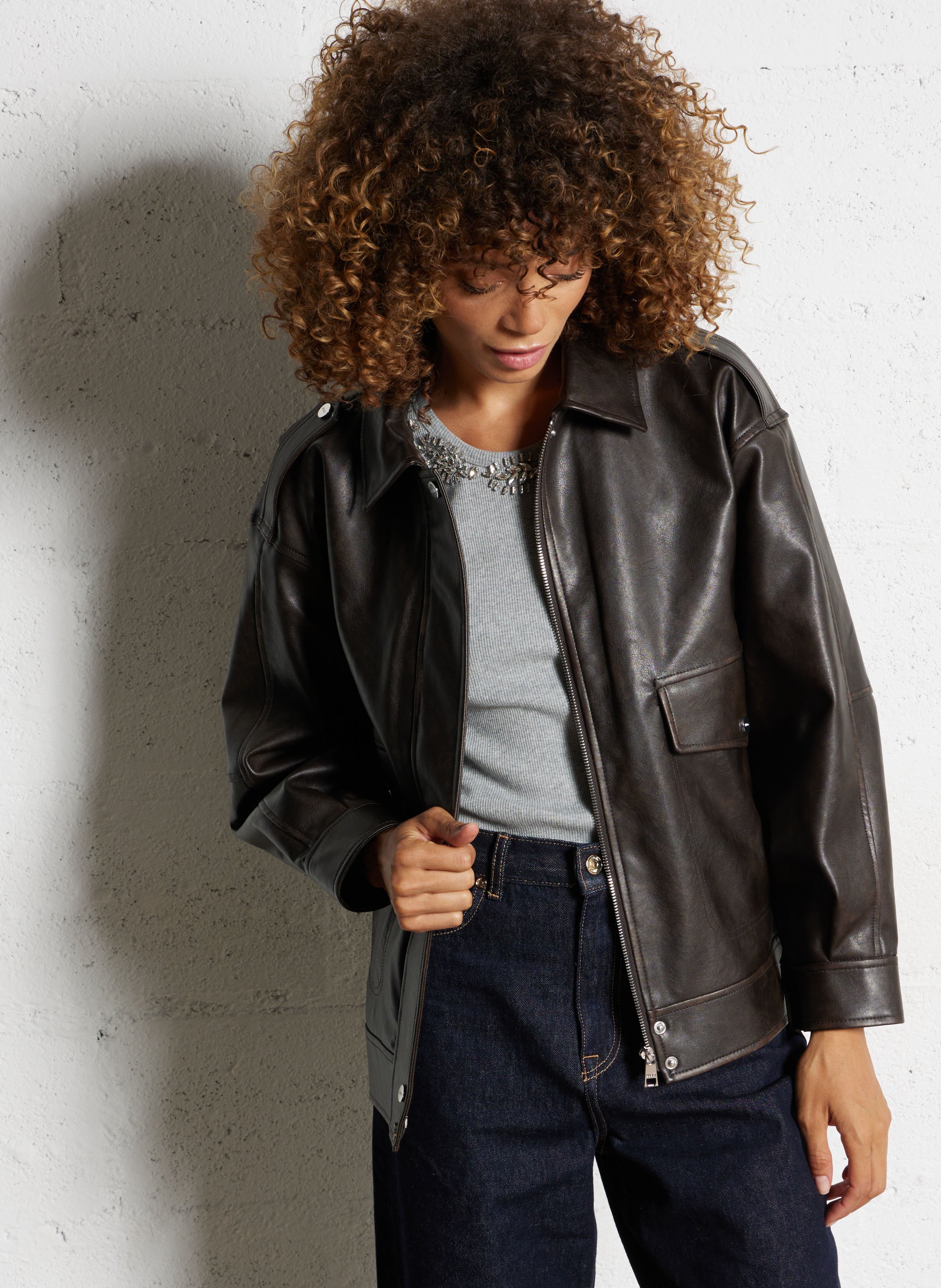 Oversized jacket with tailored collar LIU JO Brown