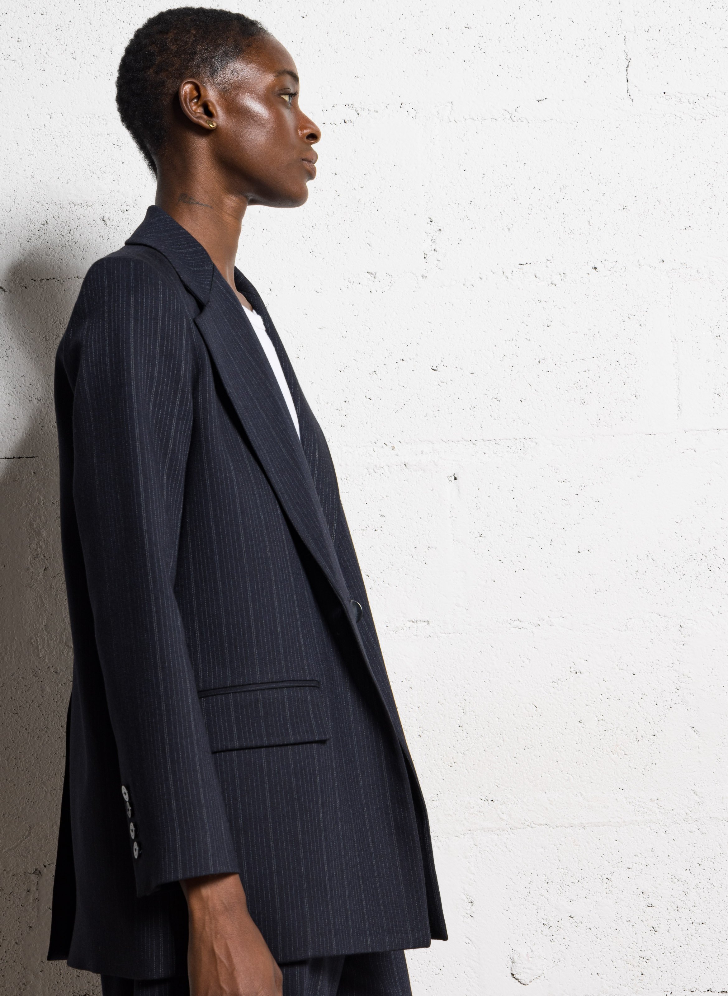 Veste col tailleur masculine en laine vierge MARGAUX LONNBERG Bleu