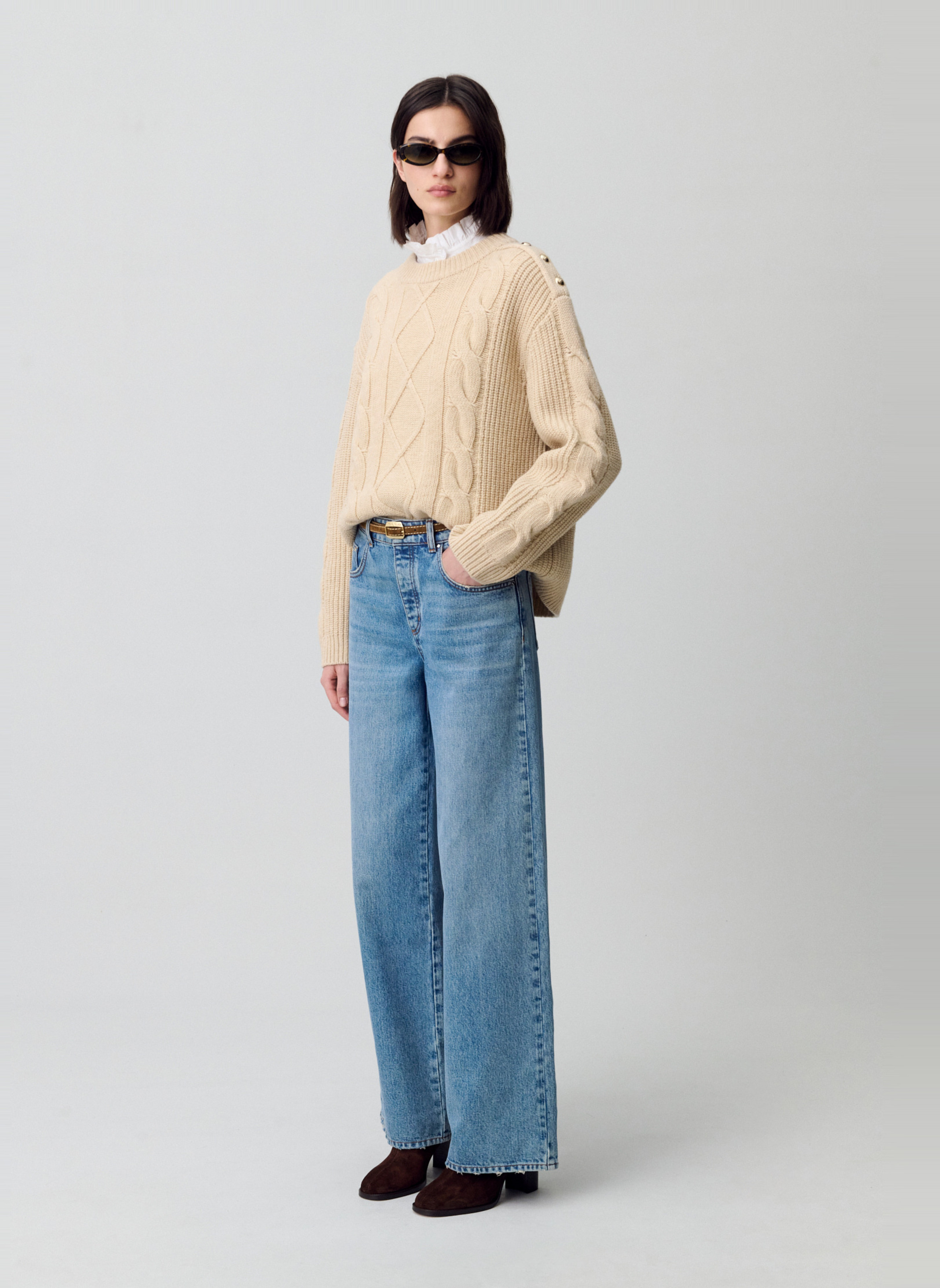 Pull oversize col rond en laine mélangée CLAUDIE PIERLOT Beige
