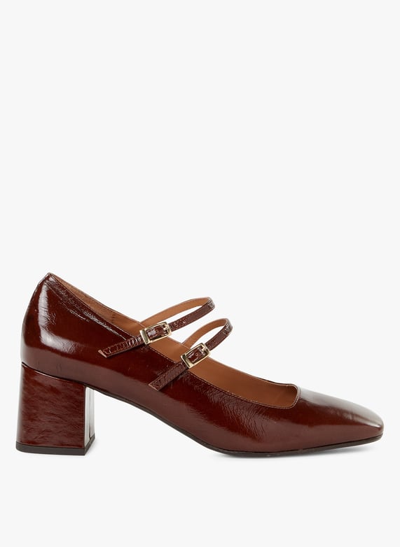 Zapatos tipo babies de charol con tacón Marron Saison 1865 Mujer