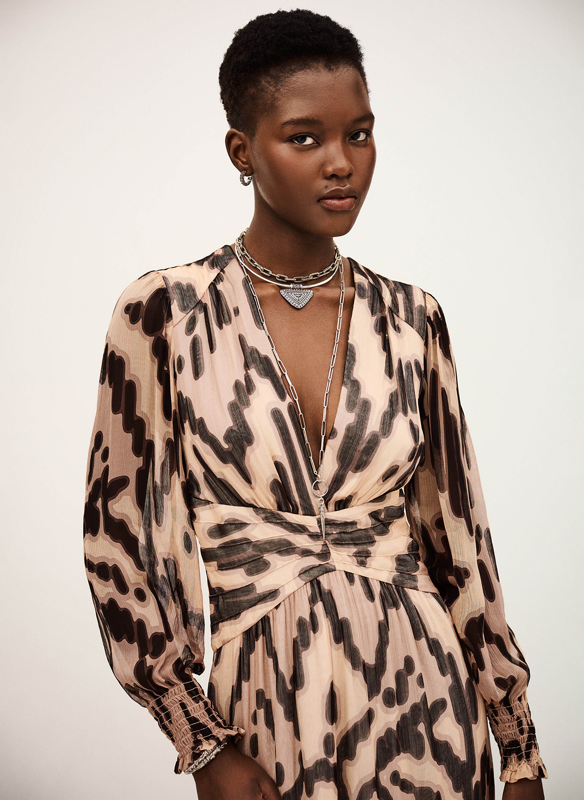 Robe midi imprimée décolleté v BA&SH Rose