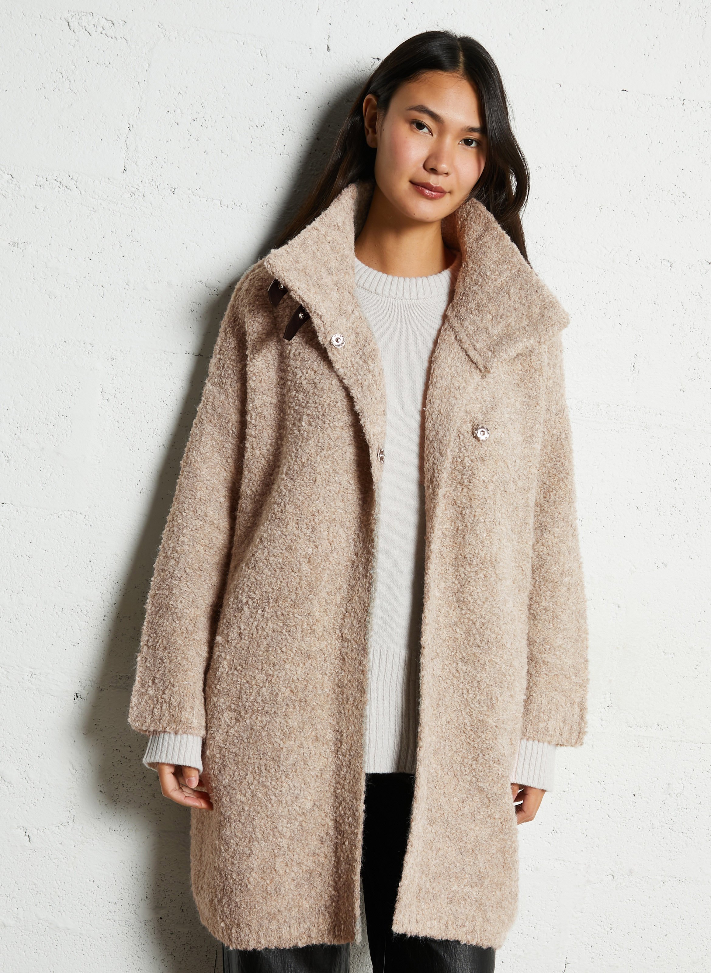 Weiter Mantel mit Stehkragen und Bouclé-Muster LIU JO Beige