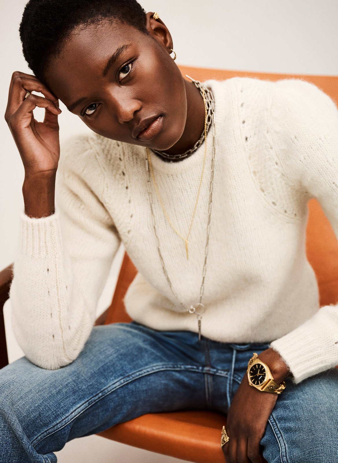 Pull court droit en laine mélangée BA&SH Beige