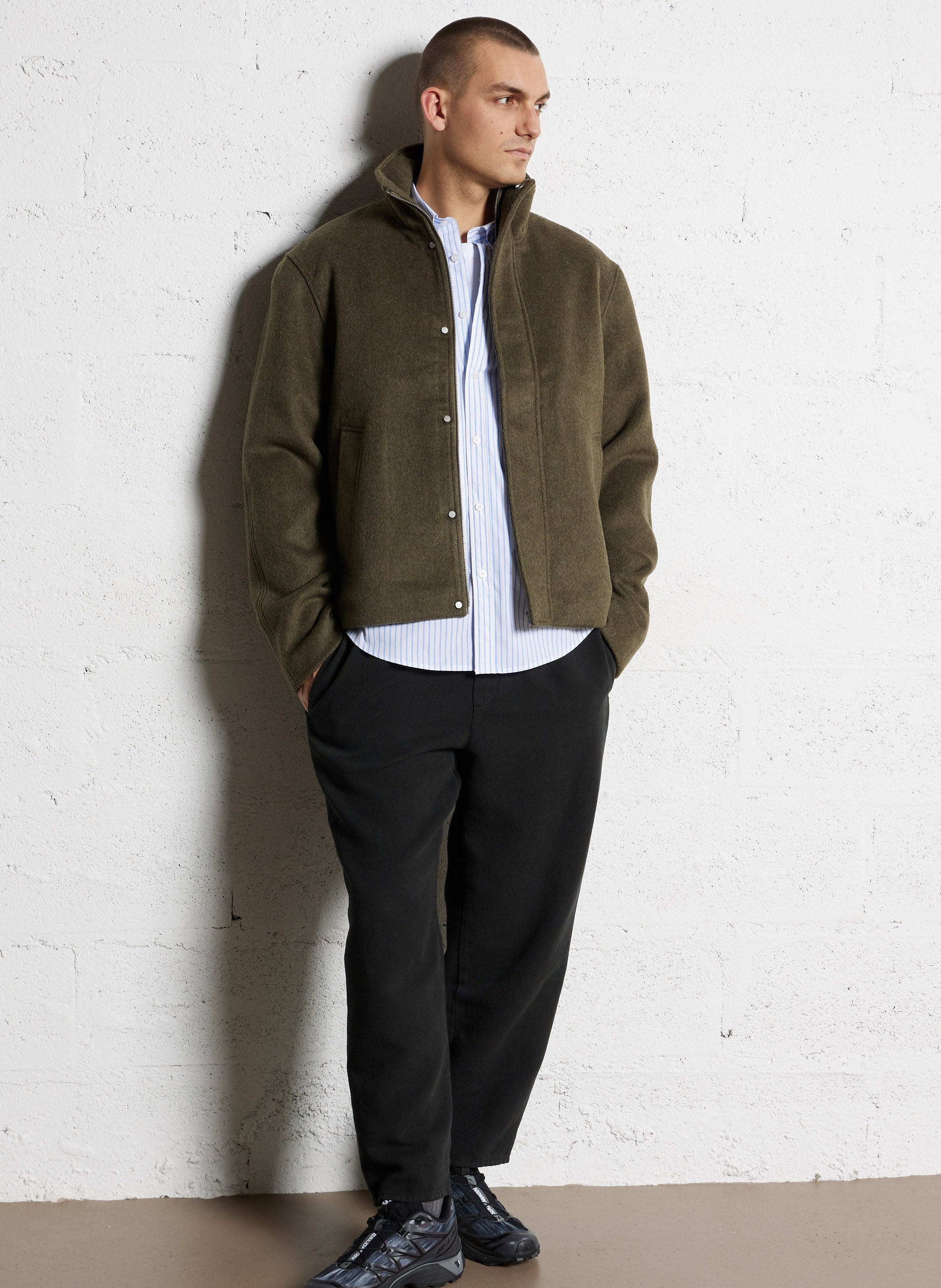 Manteau court uni en laine mélangée MINIMUM Kaki