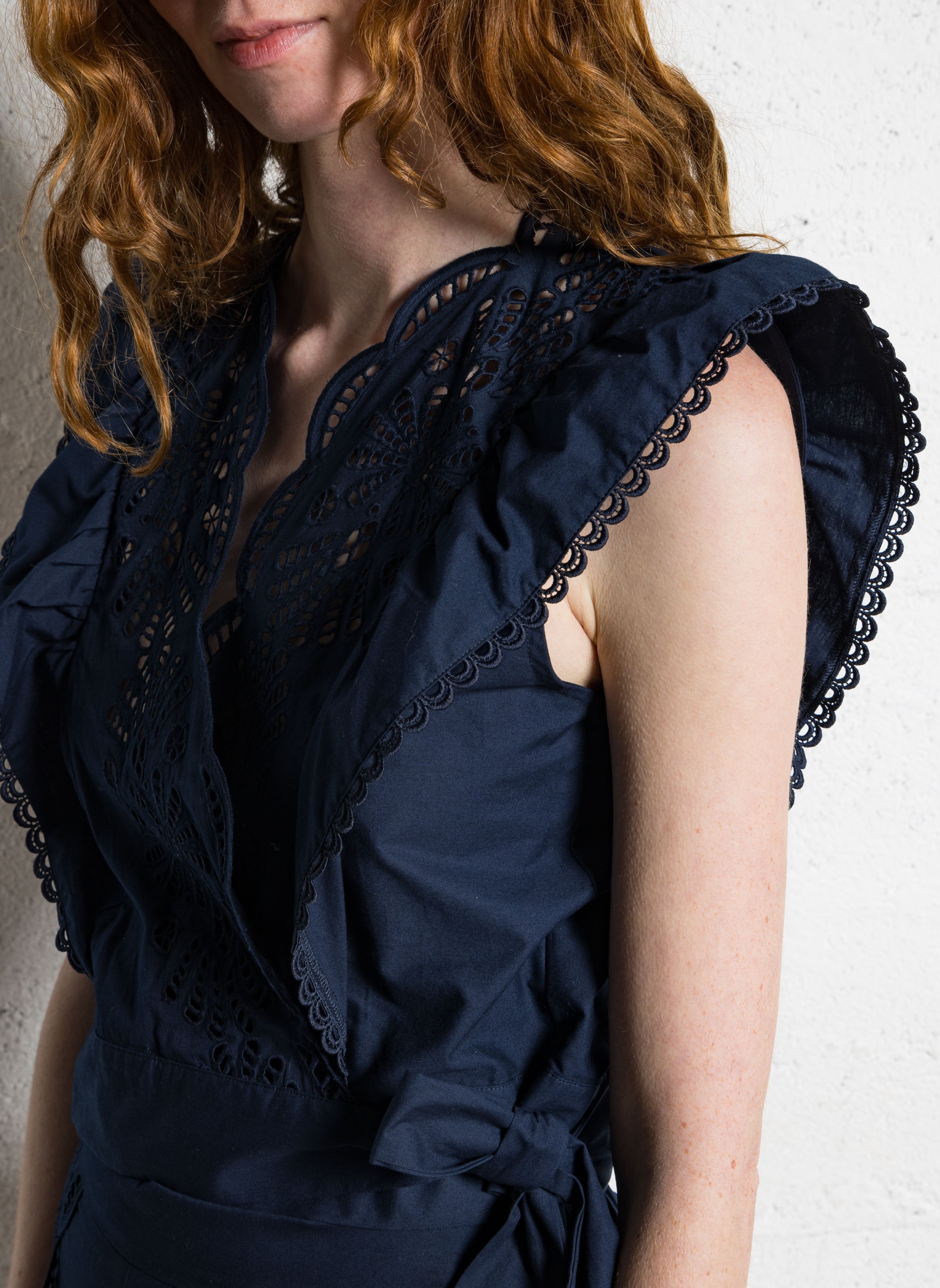 Top droit en coton bio brodé SUNCOO Bleu