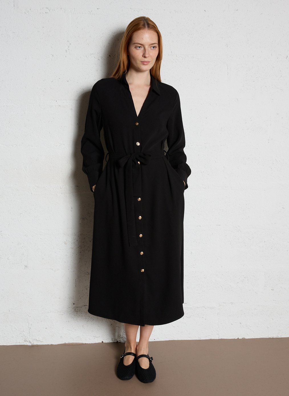 Knopfleiste halblanges einfarbiges Kleid SUD EXPRESS Schwarz