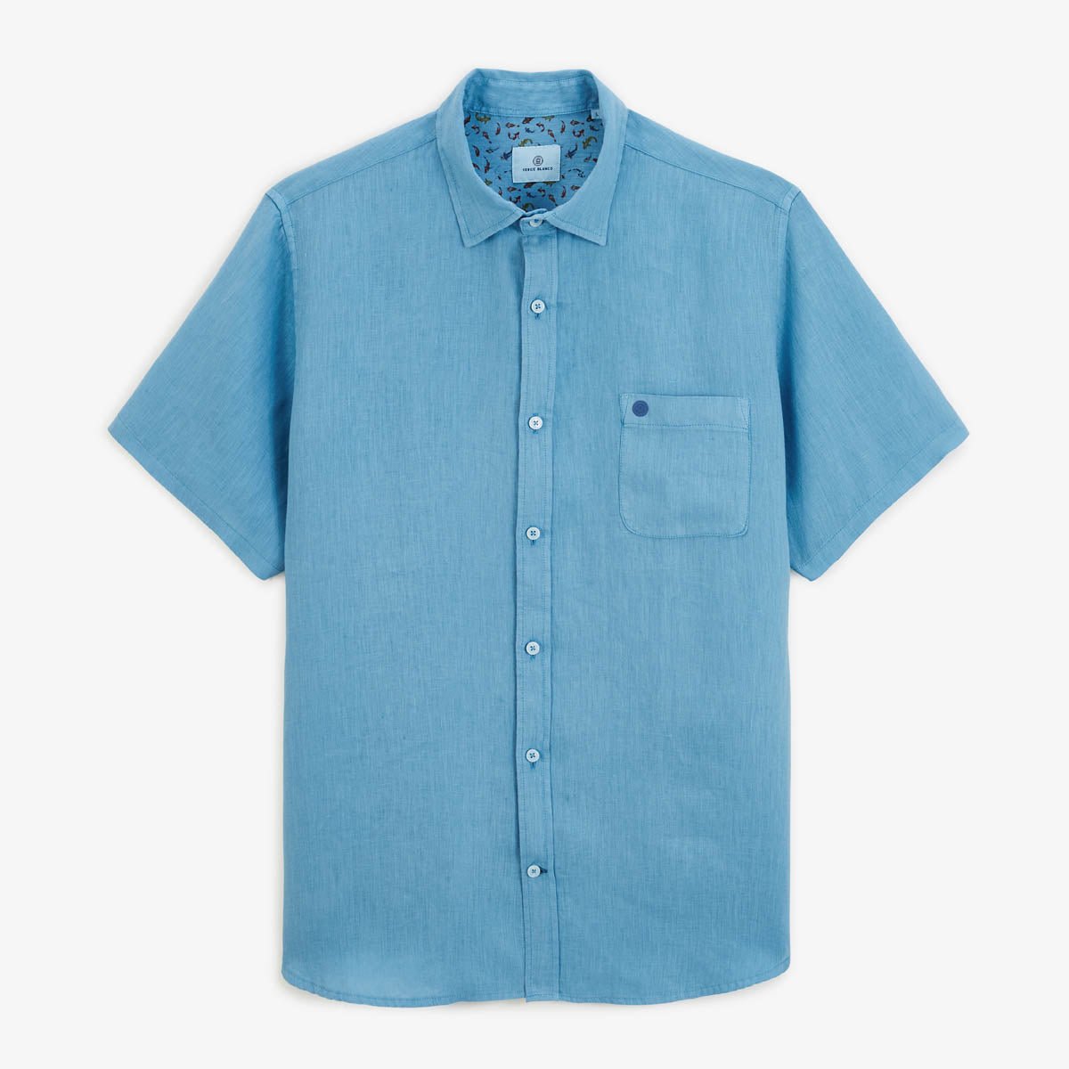 Short-sleeved plain linen shirt SERGE BLANCO Blue