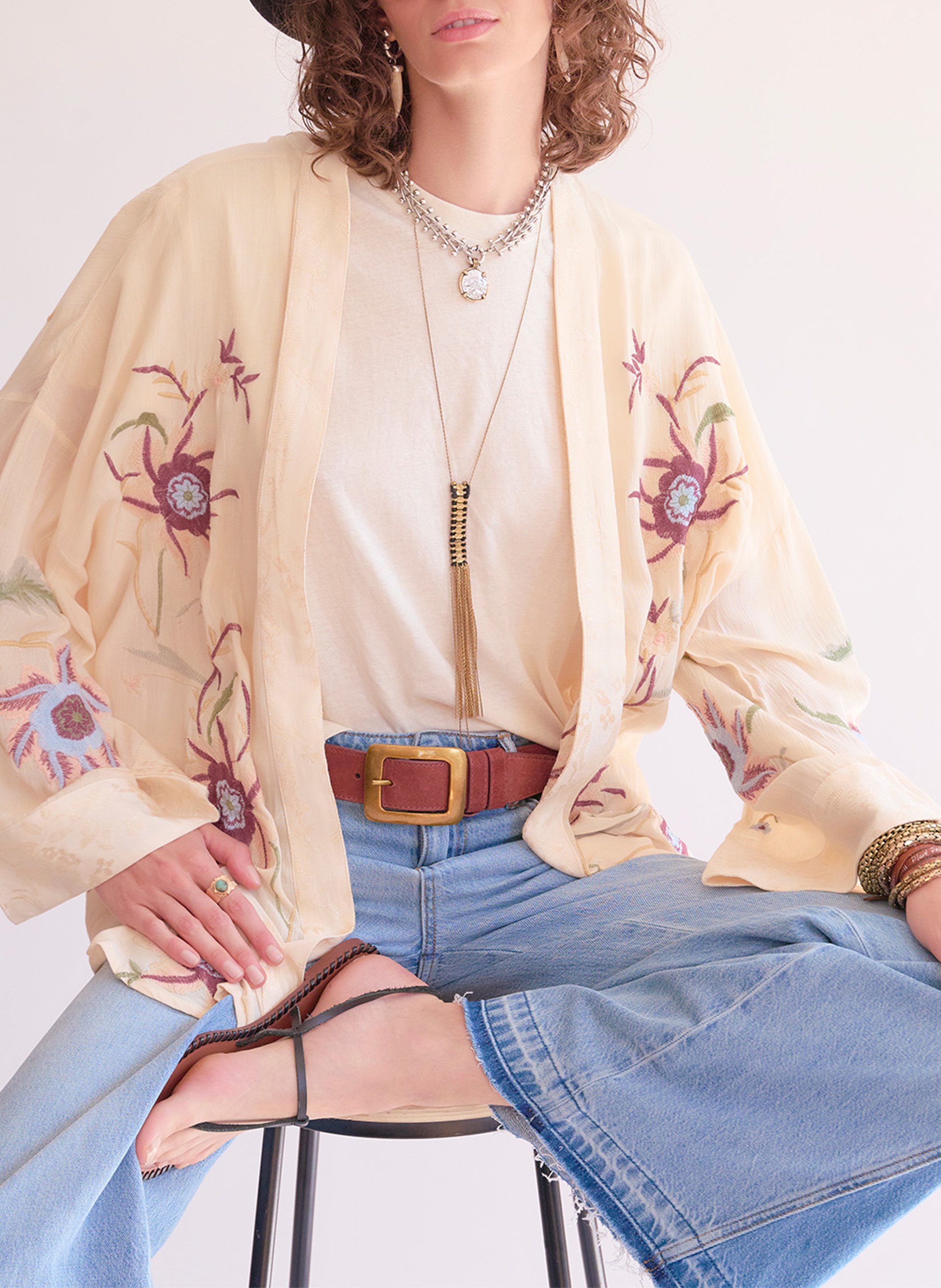 Bestickter Kimono MKT Beige