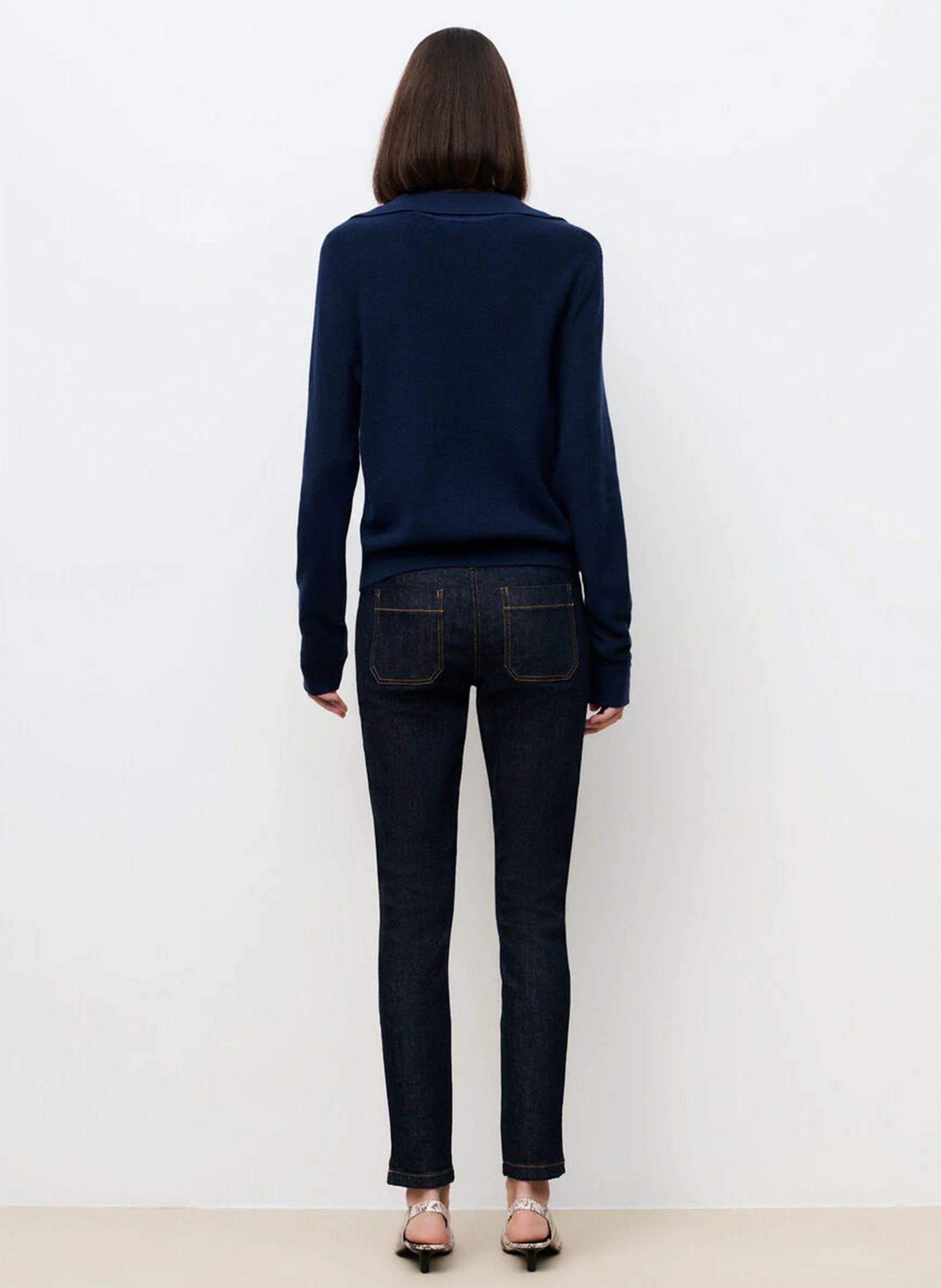 Straight V-neck cotton sweater Blue