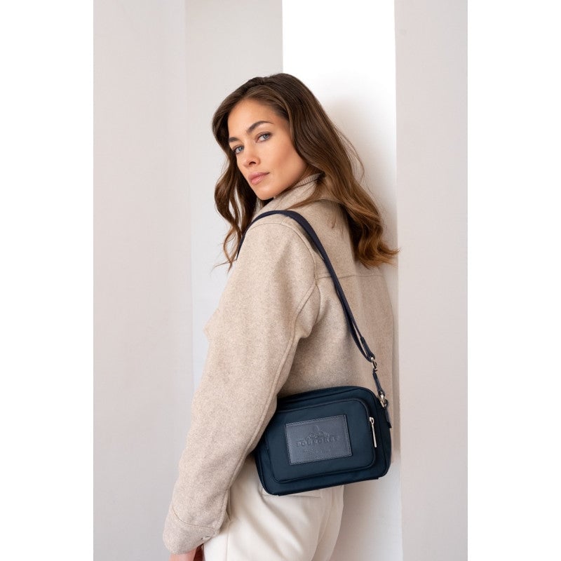 Crossbody bag in canvas trimmed with leather Blue
