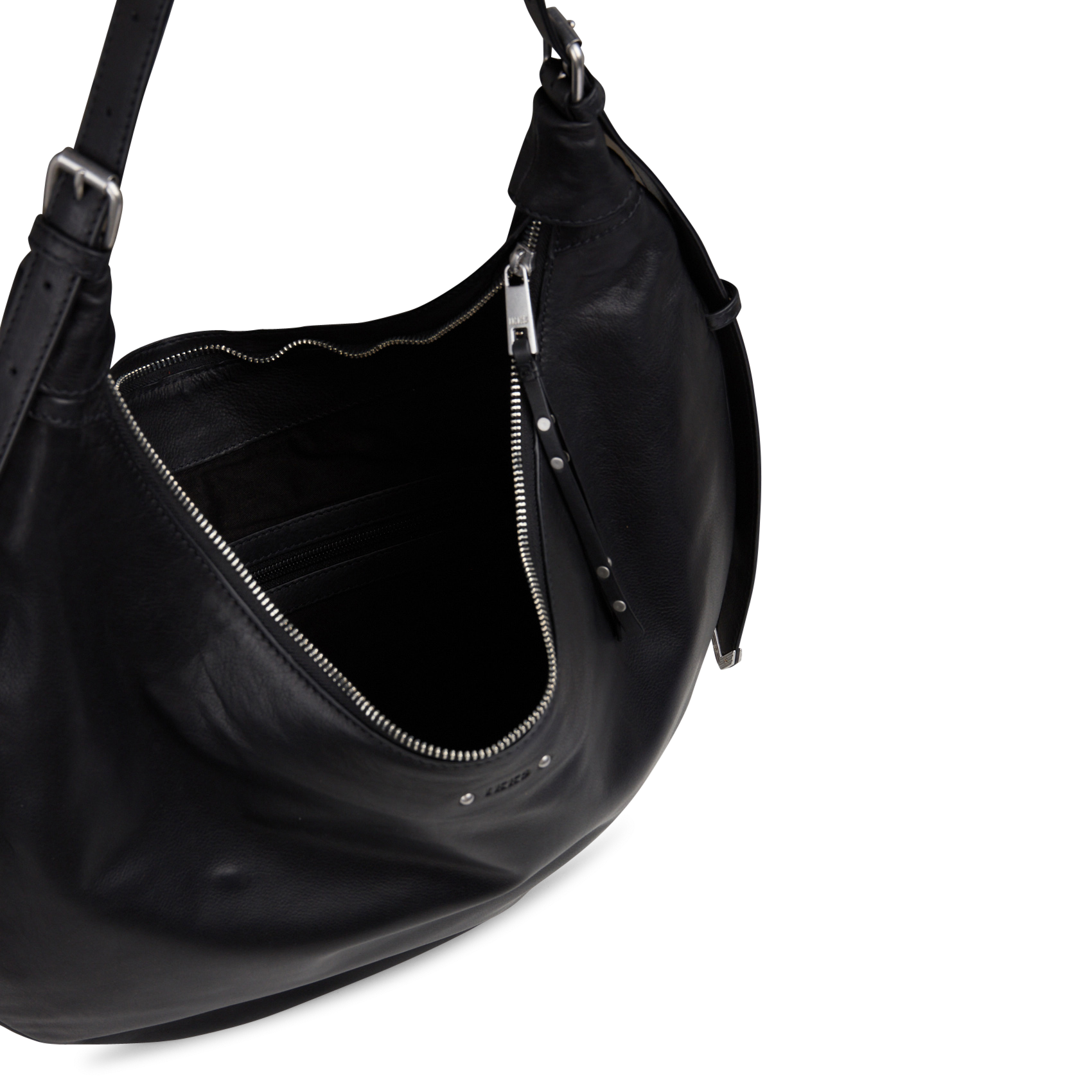 Sac demi-lune en cuir grainé IKKS Noir