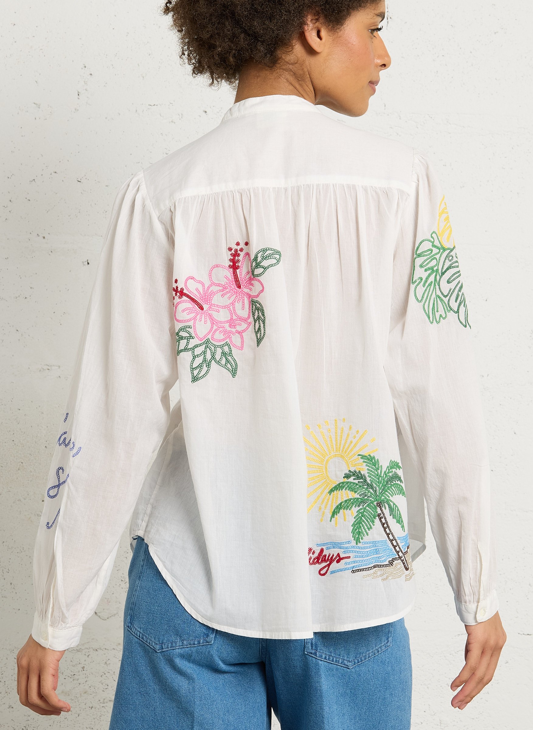 Chemise oversize col col en coton brodé HARTFORD Multicolore