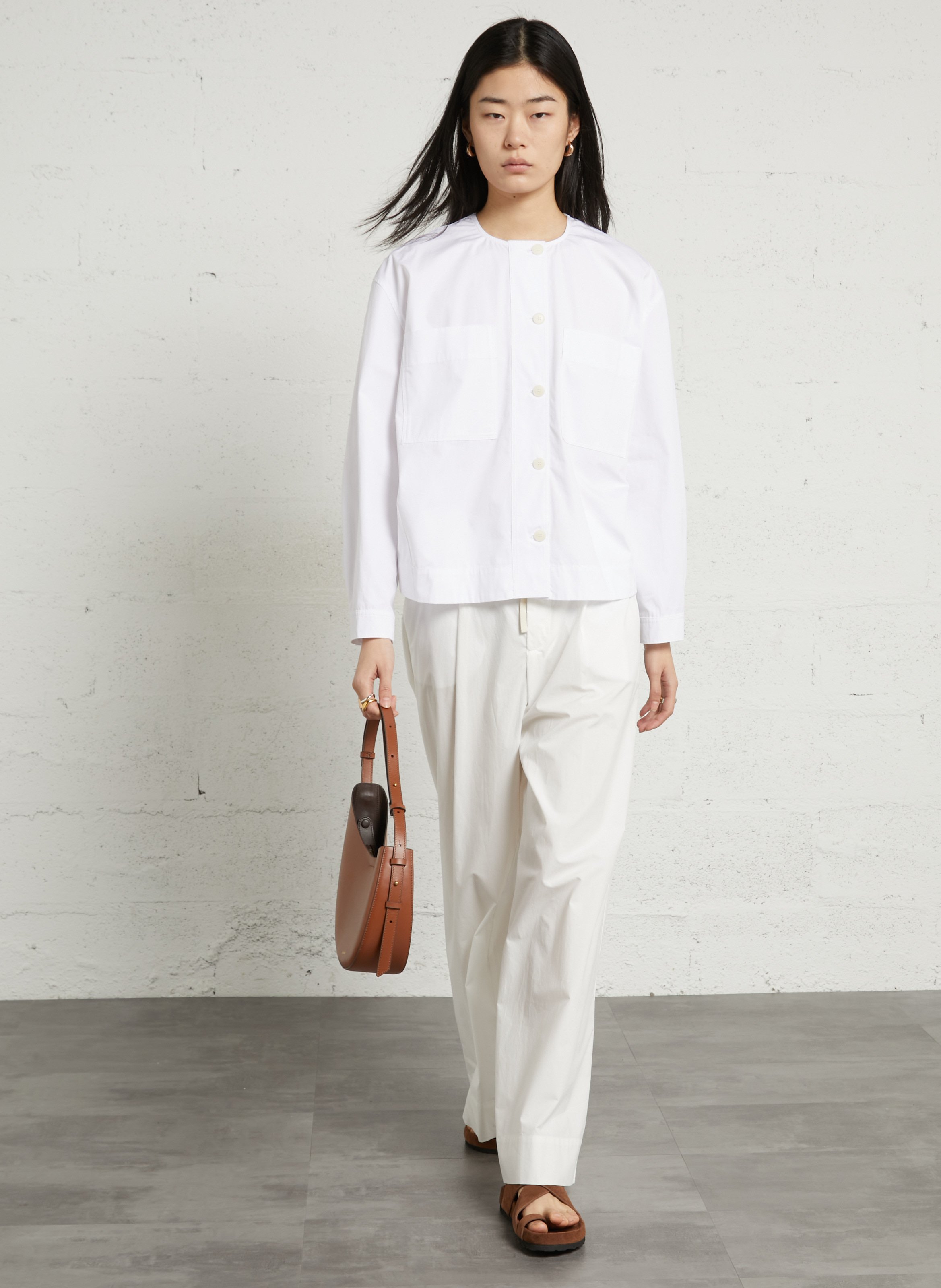 Straight round neck cotton shirt SOEUR White