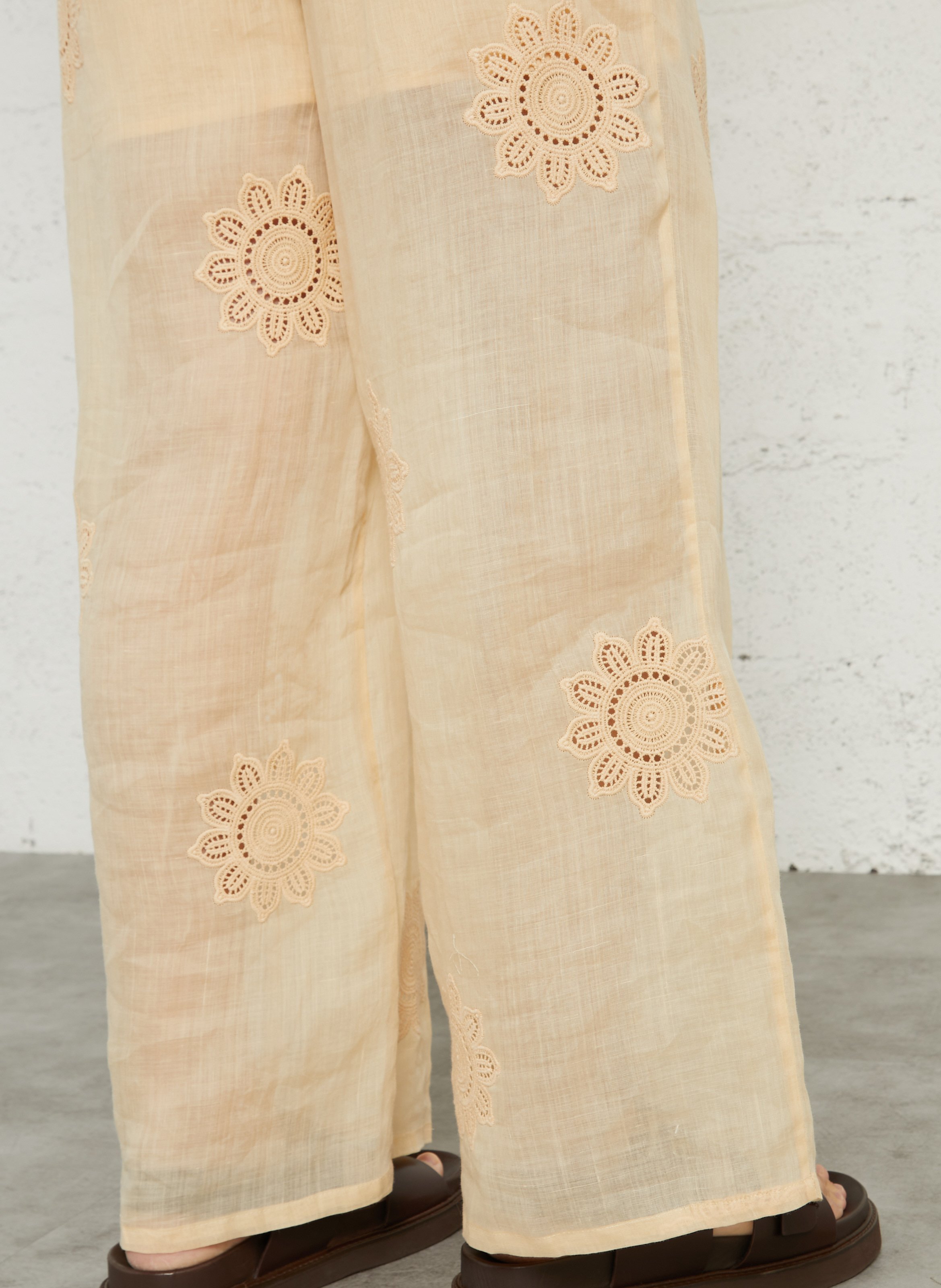 Wide-leg pants with floral embroidery BERENICE Orange