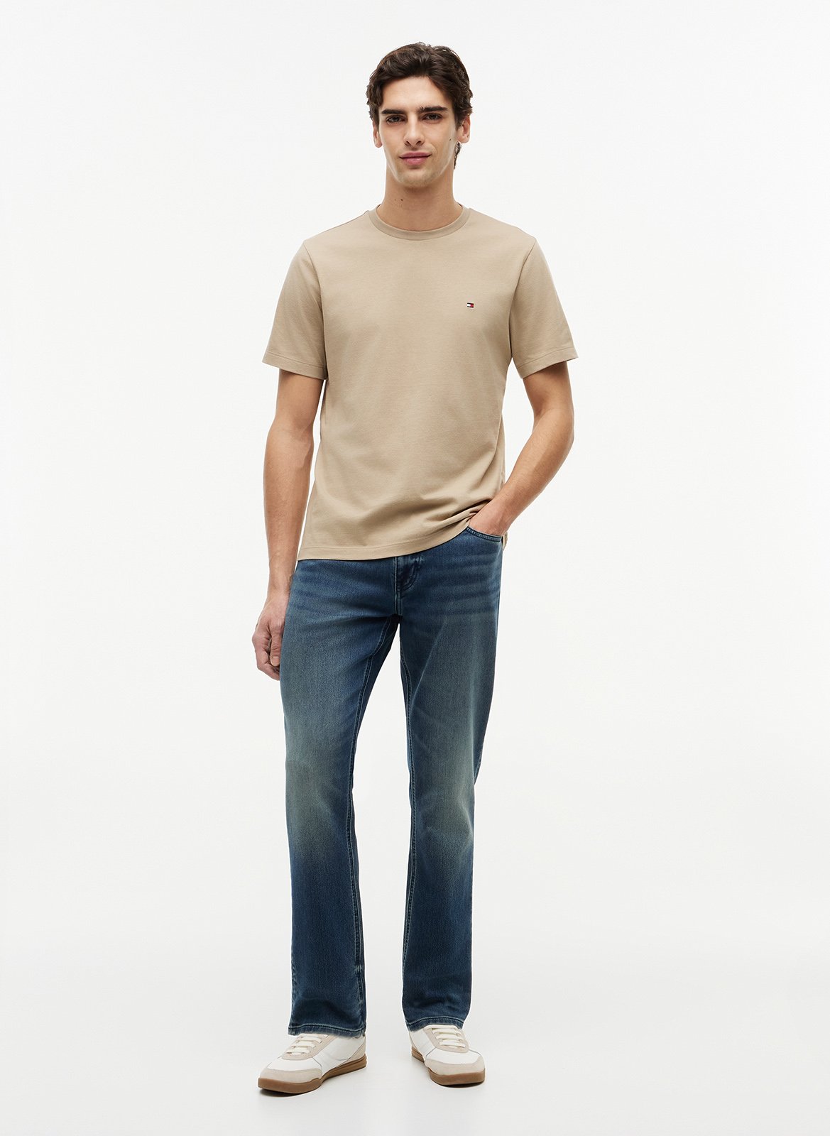 Katoenen T-shirt met ronde hals Beige