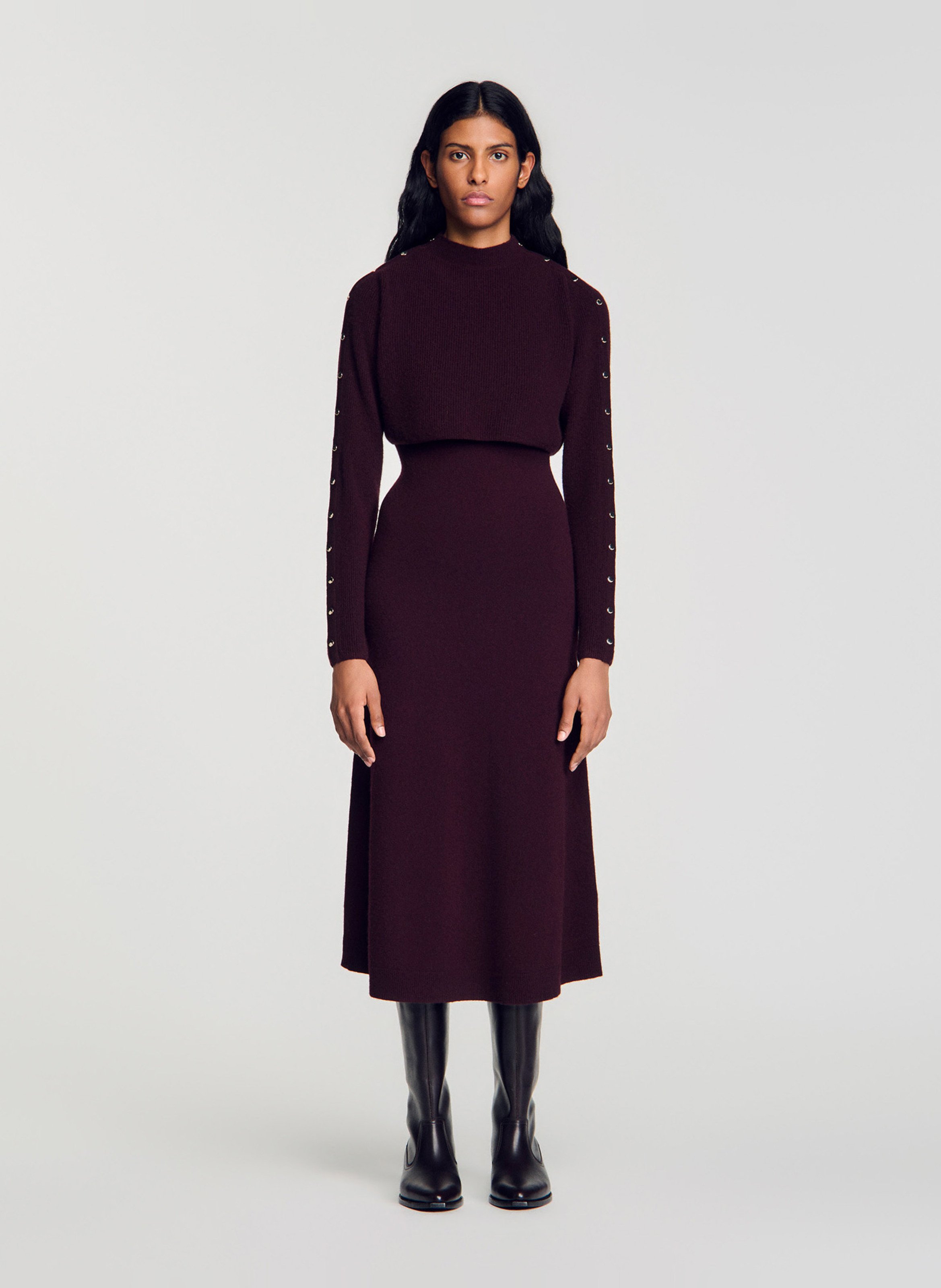 Robe ample col rond en laine et cachemire SANDRO Rouge