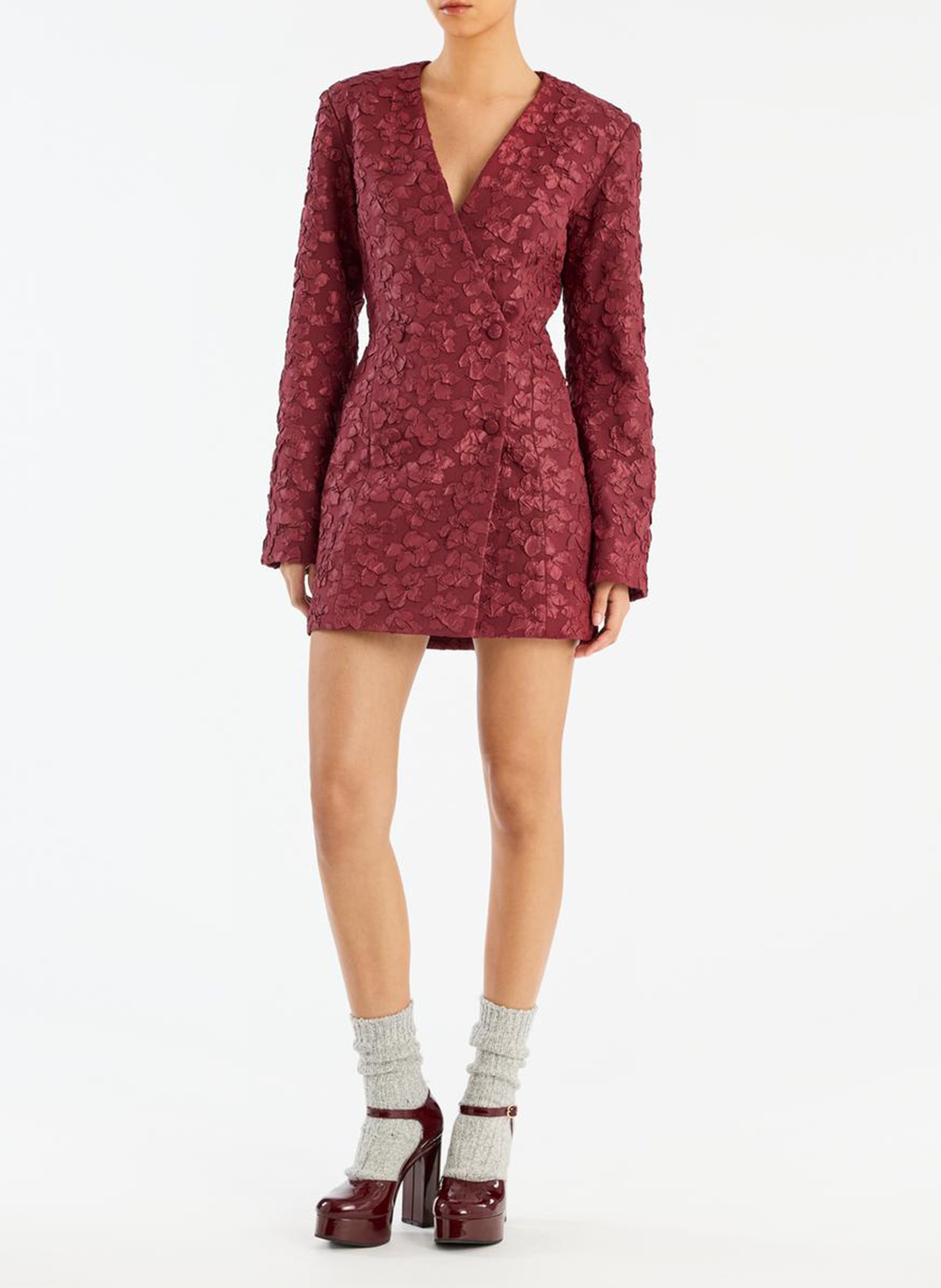 Short jacquard dress with V-neck ROTATE Brown