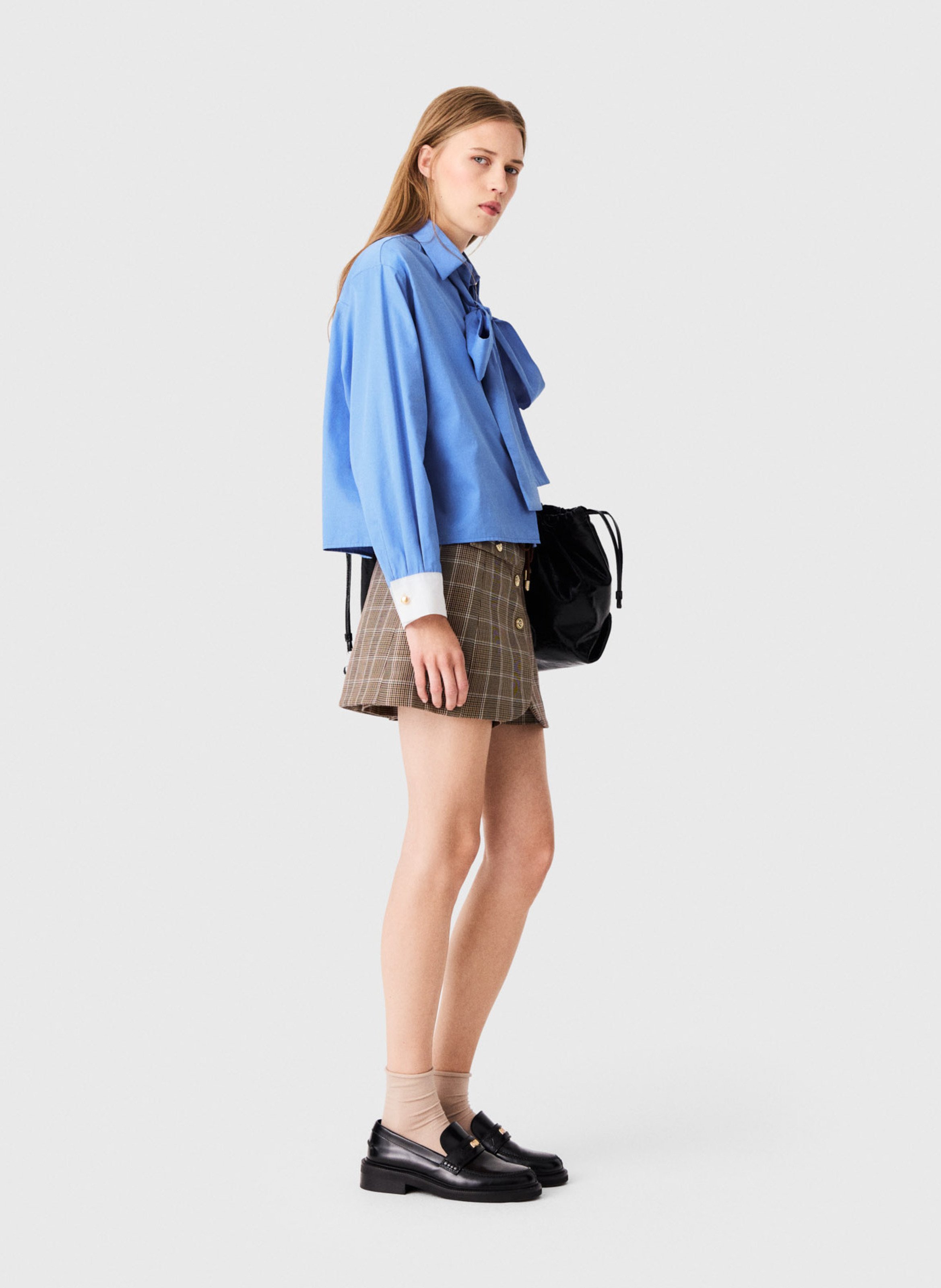 Chemise col lavallière en coton MAJE Bleu