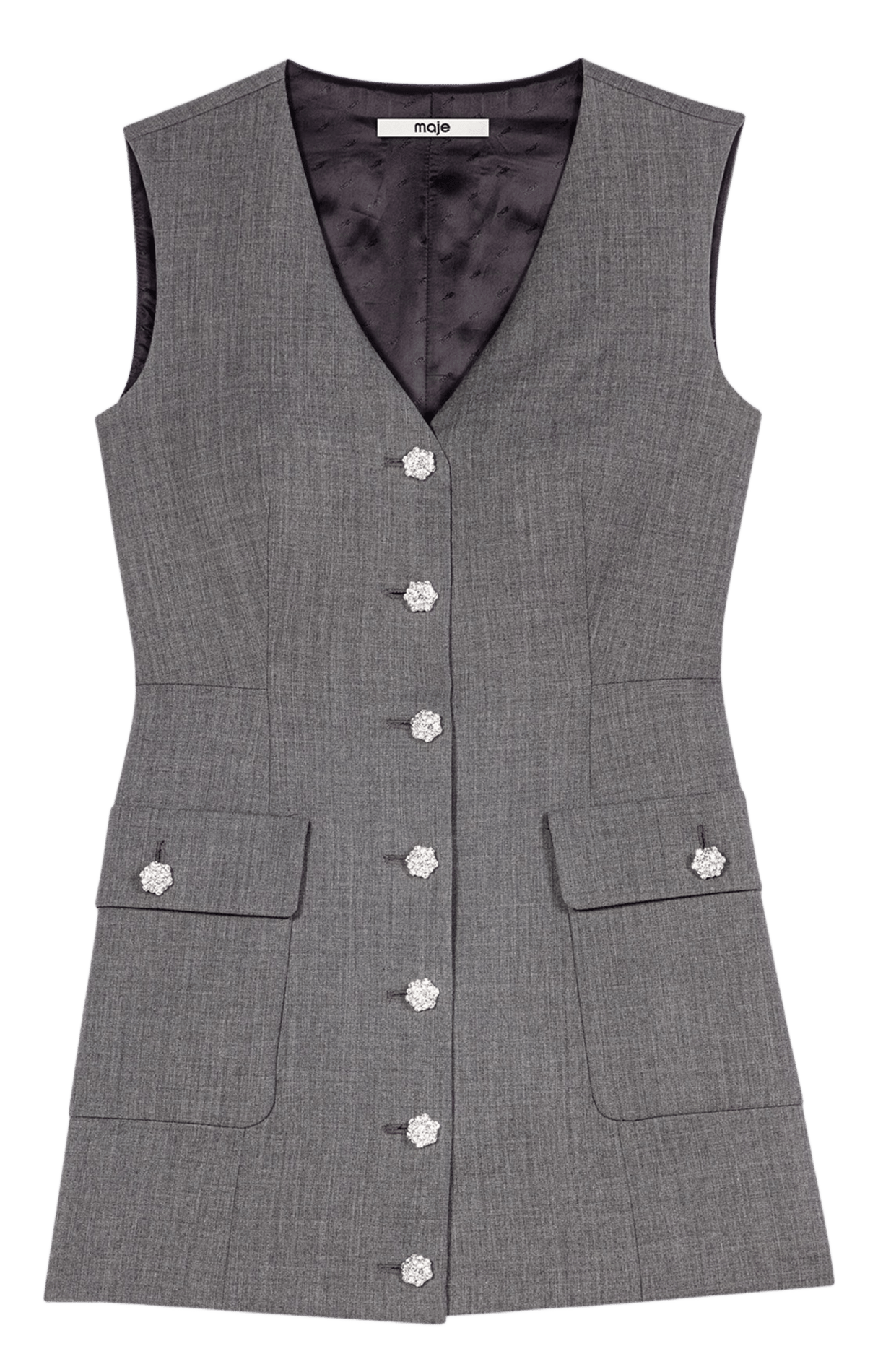Veste col v sans manches MAJE Gris