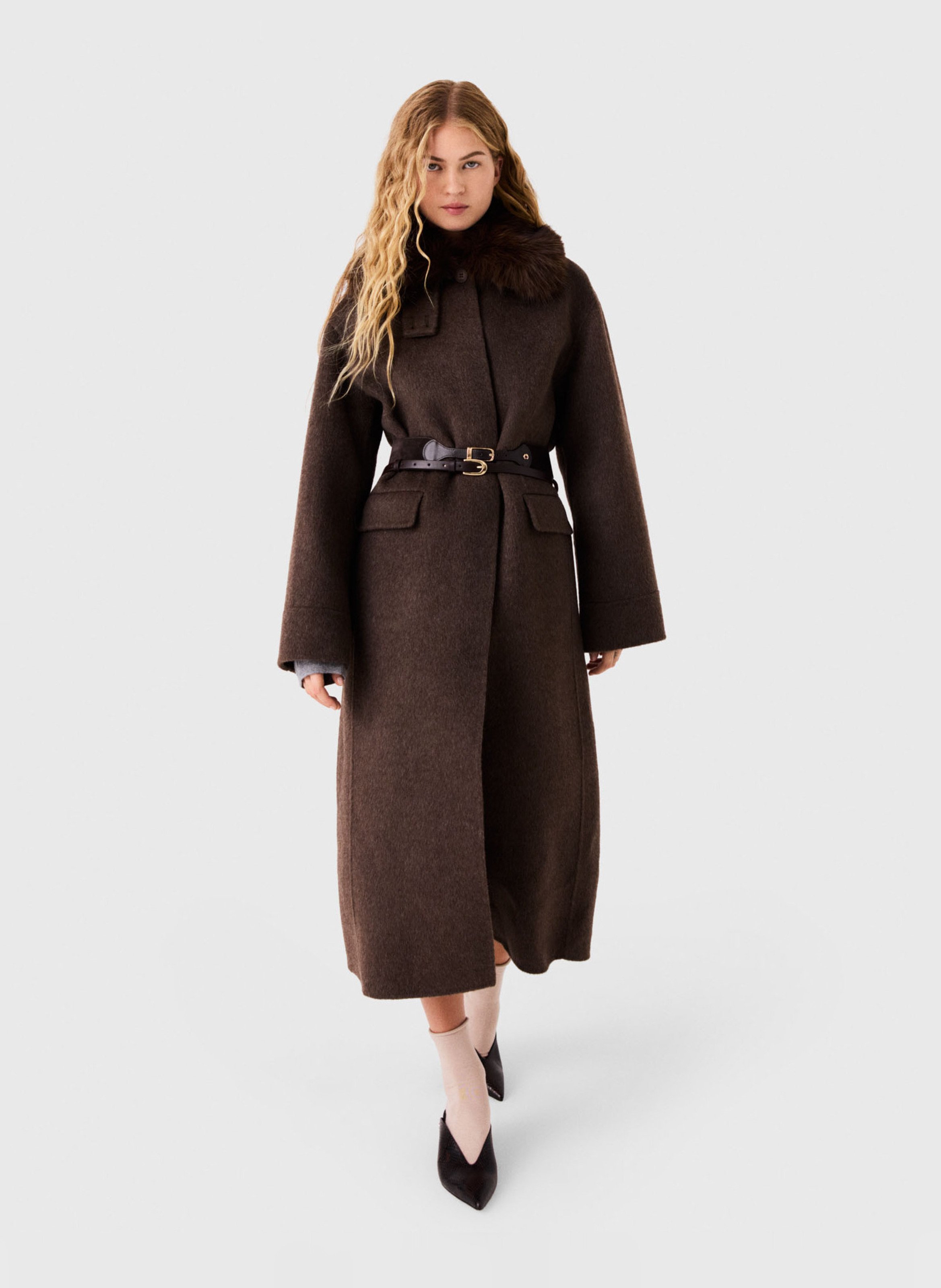 Manteau cintrée col classique en laine mélangée MAJE Marron