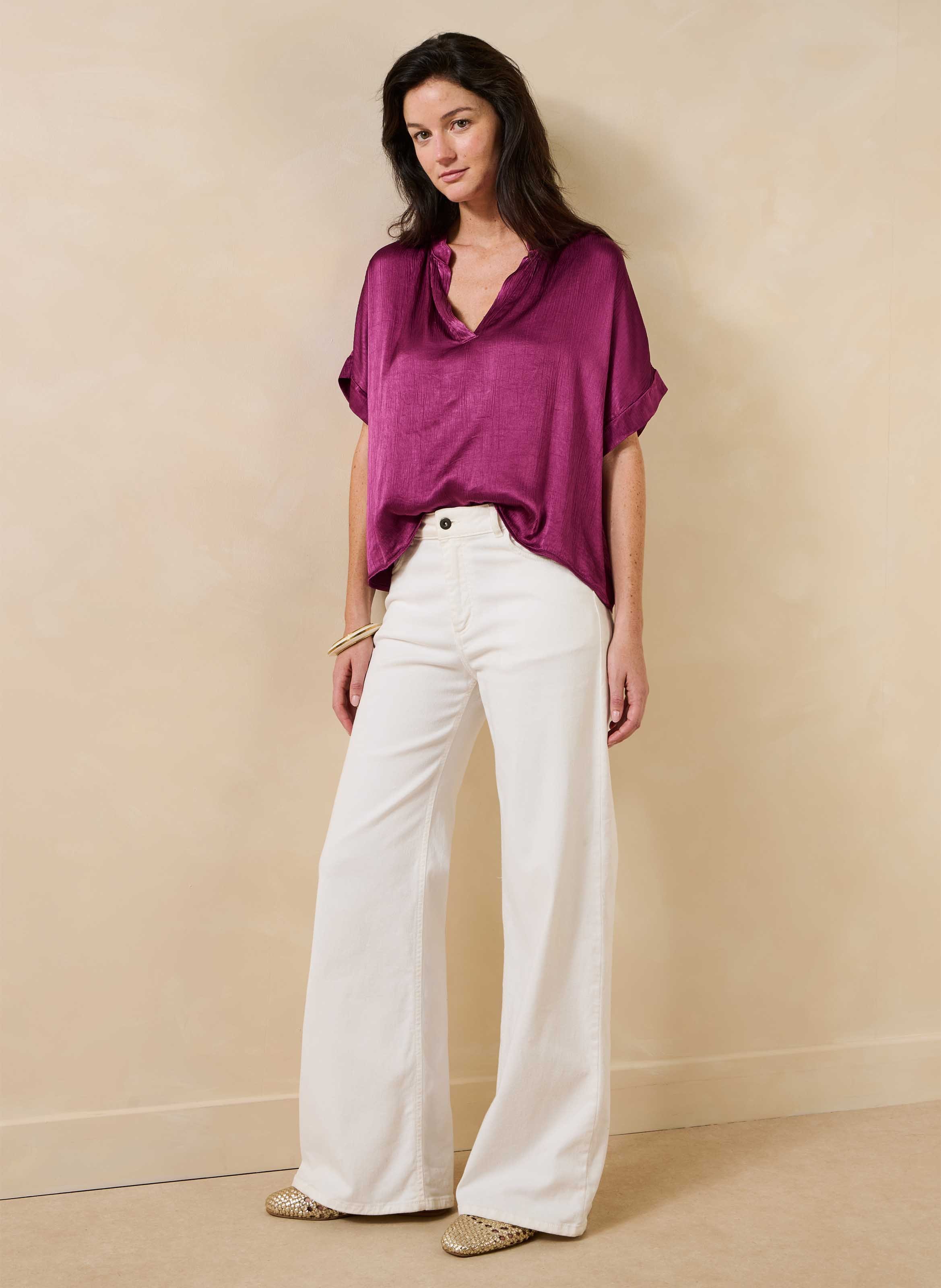 Top oversized satin Tunisian collar LA FEE MARABOUTEE Purple