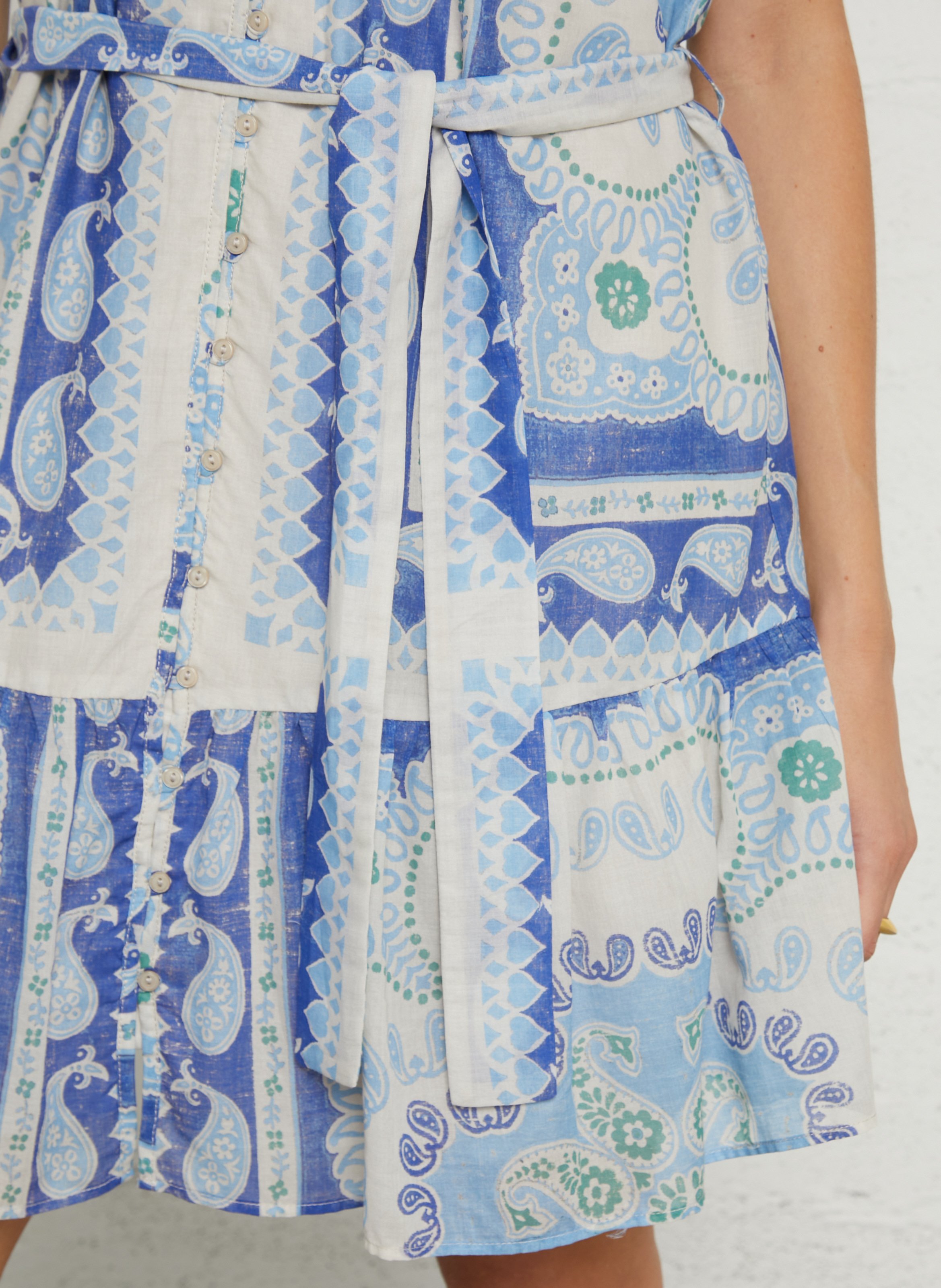 Korte, katoenen jurk met ronde hals en print SUD EXPRESS Blauw