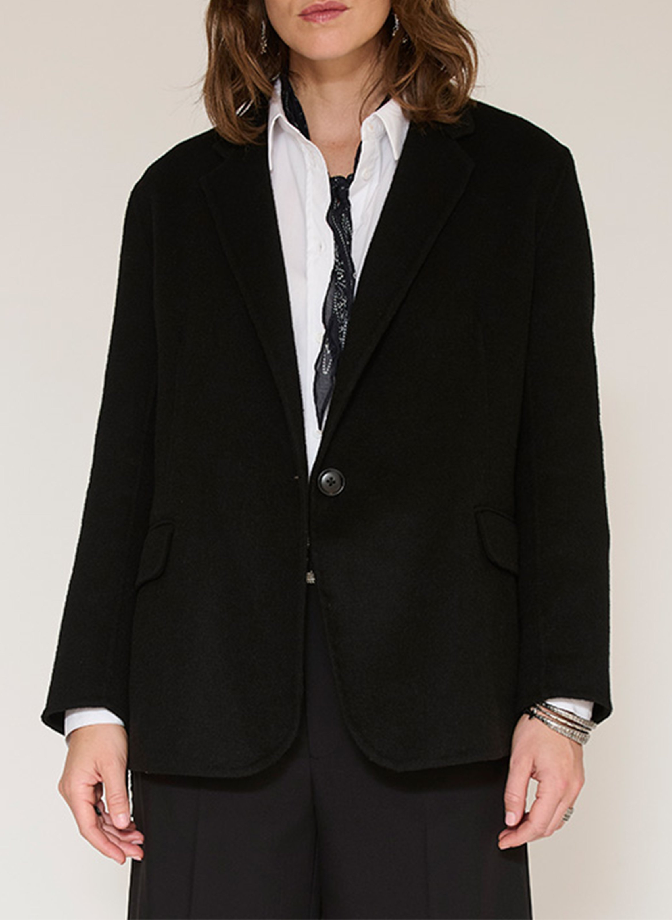 Veste tailleur droite à franges en laine mélangée MKT Noir