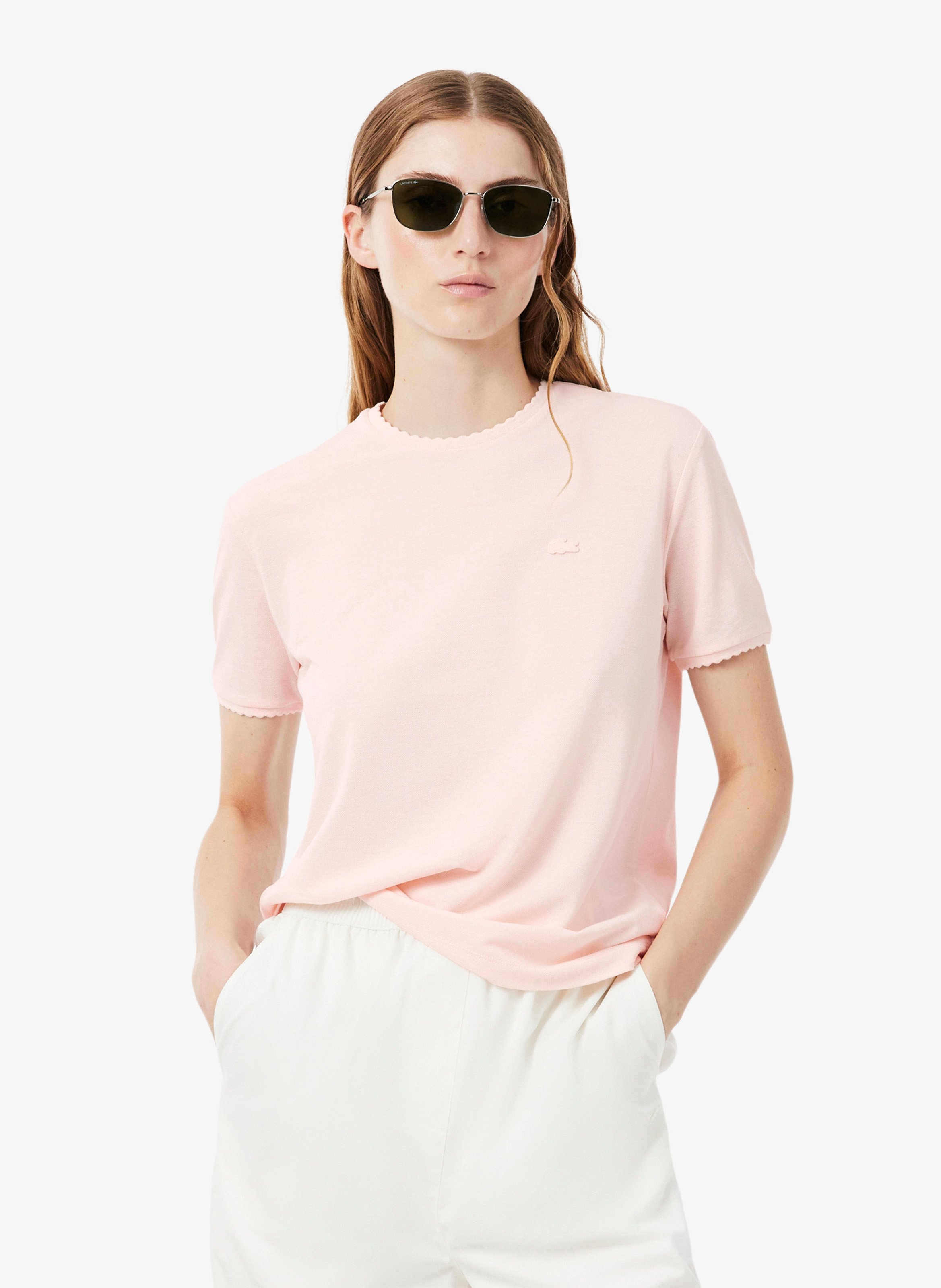 Gerader T-Shirt mit Rundhalsausschnitt und Wellenkante aus Baumwollmischung LACOSTE
