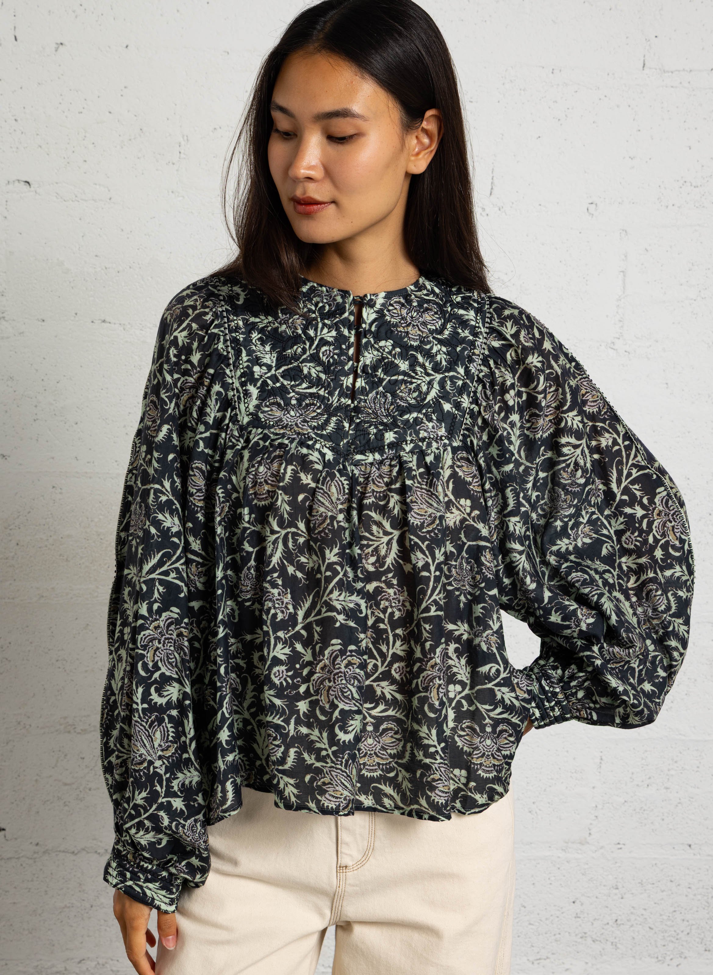 Blouse col rond à imprimé SEE U SOON Noir