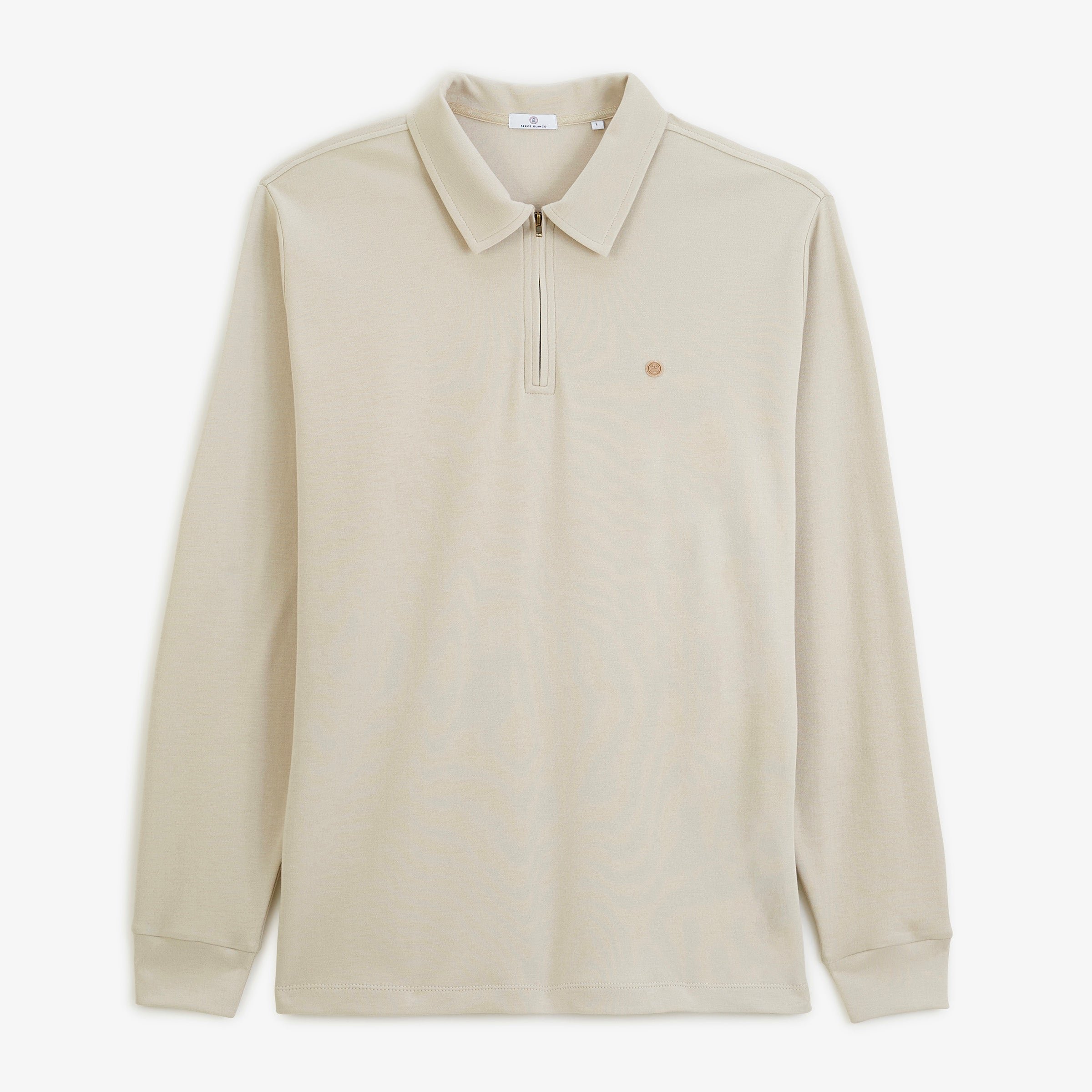 Zip-up long-sleeve polo in beige travertine interlock cotton. SERGE BLANCO Beige