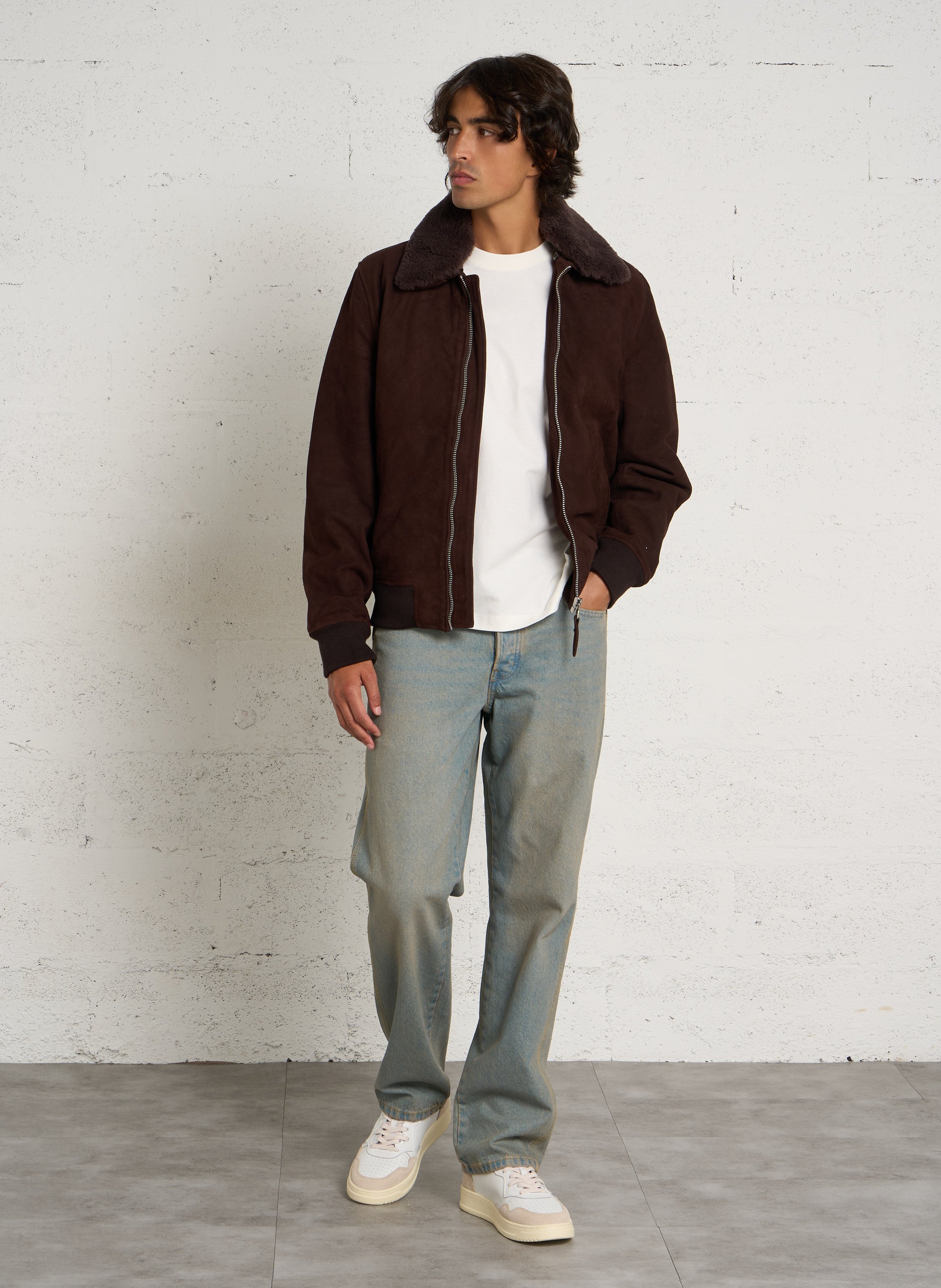 Straight velvet leather jacket SCHOTT Brown