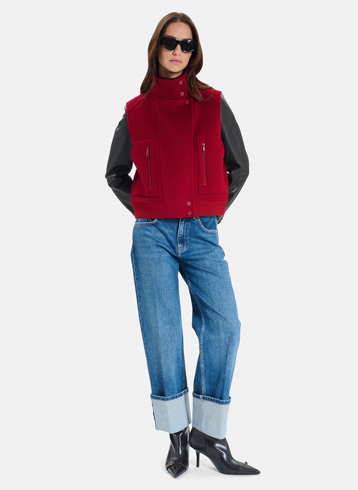Gilet sans manches col montant en laine mélangé ZAPA Rouge