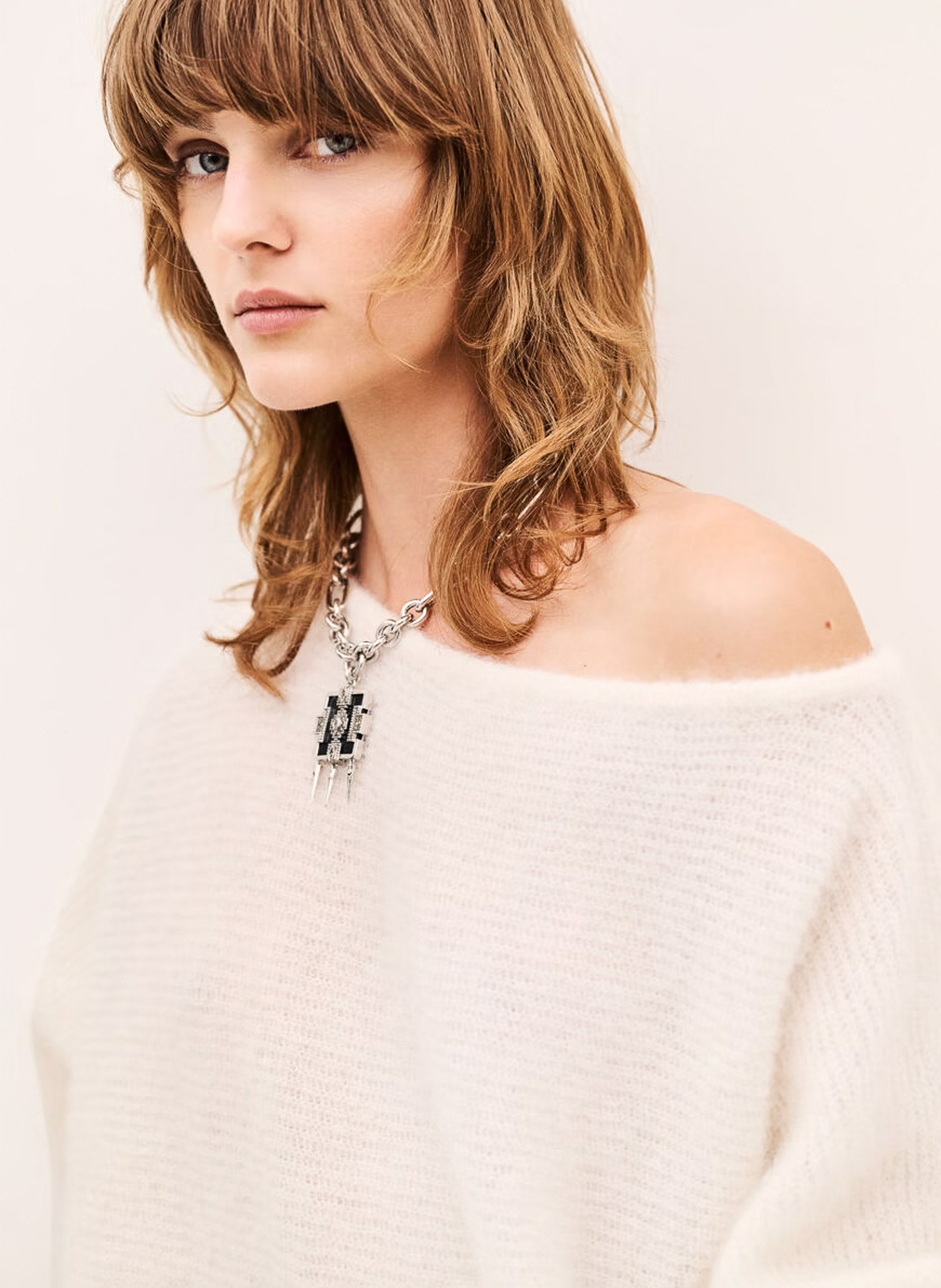 Pull ample col bateau en alpaga mélangé | Beige BA&SH Femme
