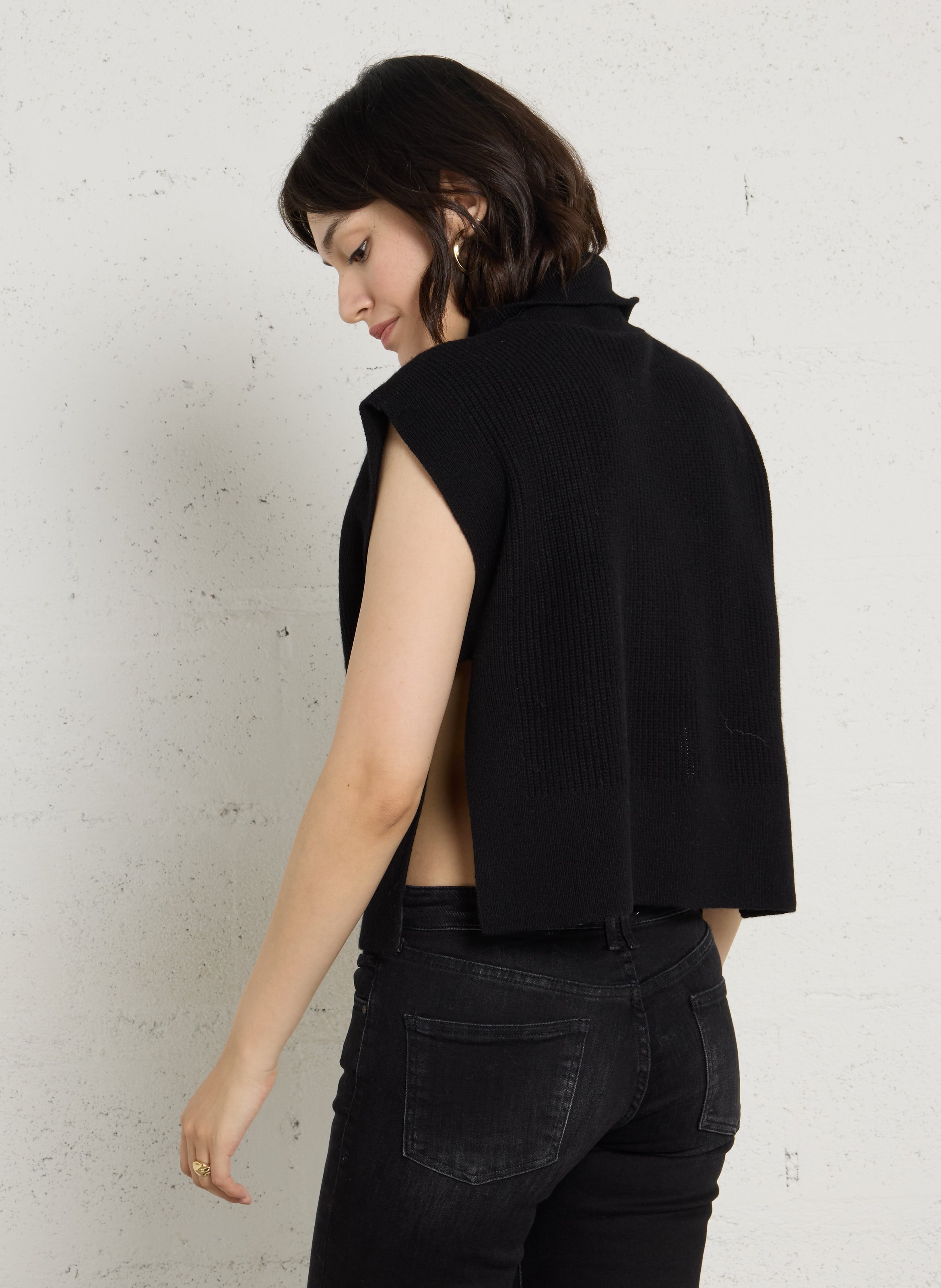 Gilet sans manches col montant en laine LIU JO Noir