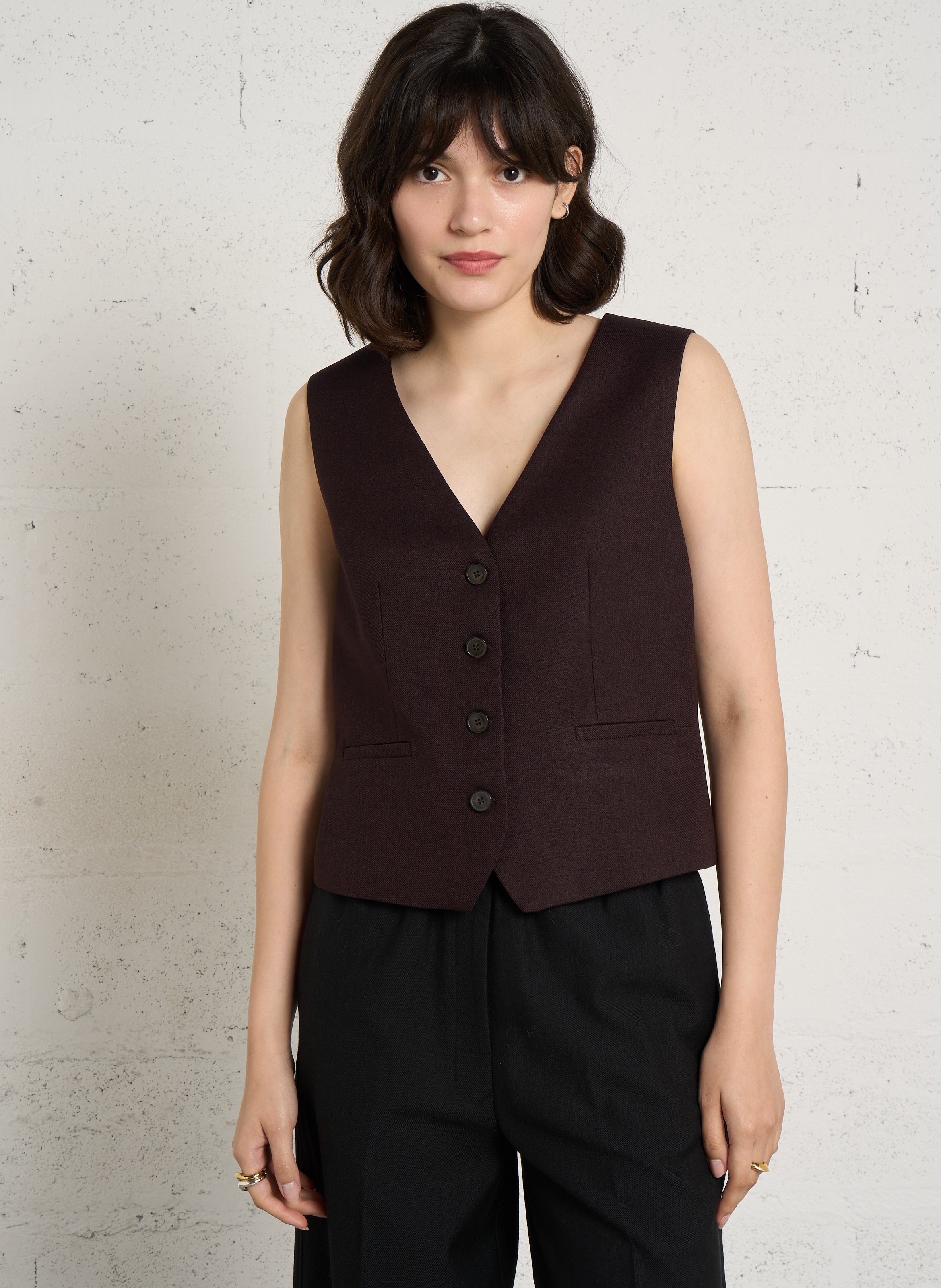Straight buttoned sleeveless waistcoat MAISON 123 Purple